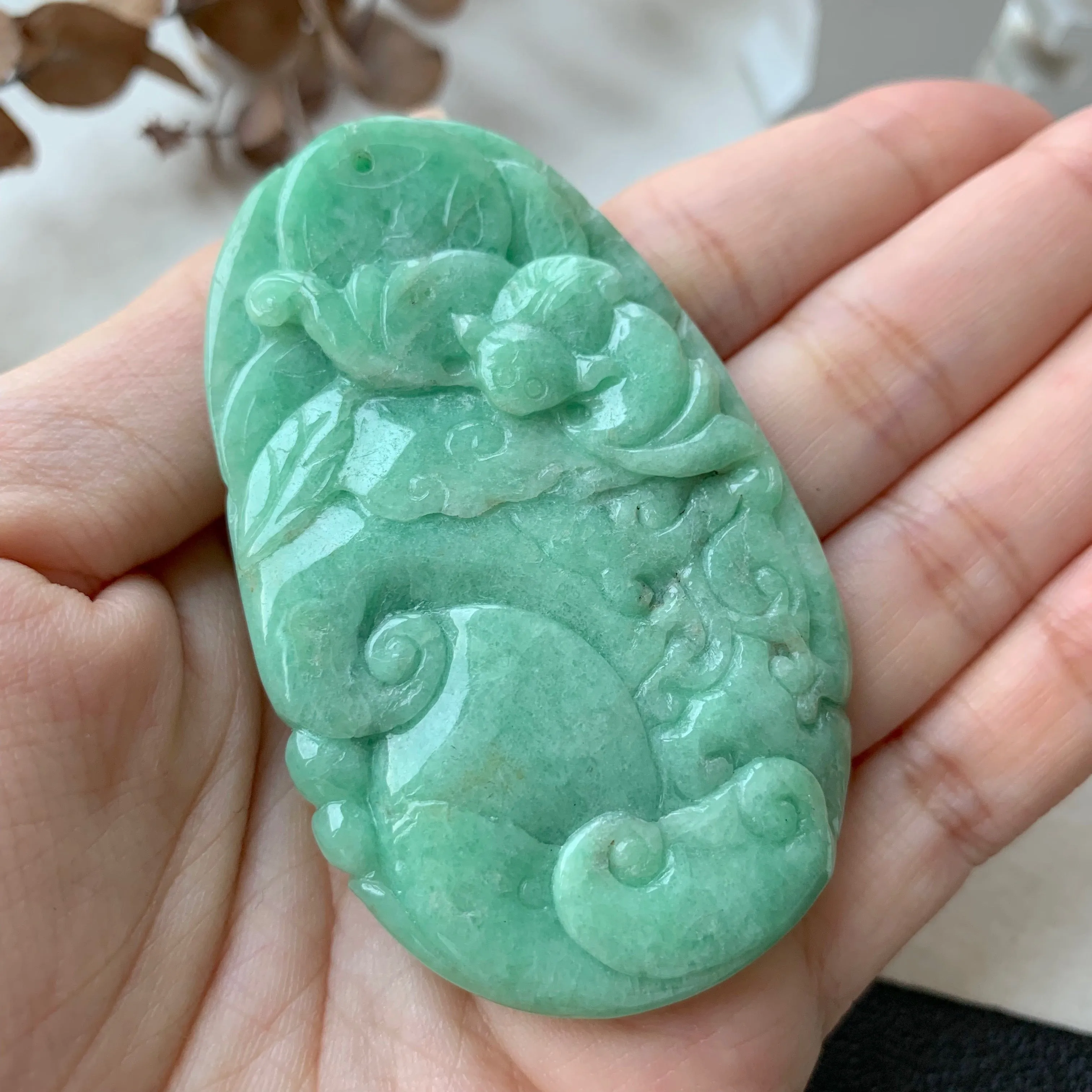 A-Grade Natural Green Jadeite Carving Pendant No.171091