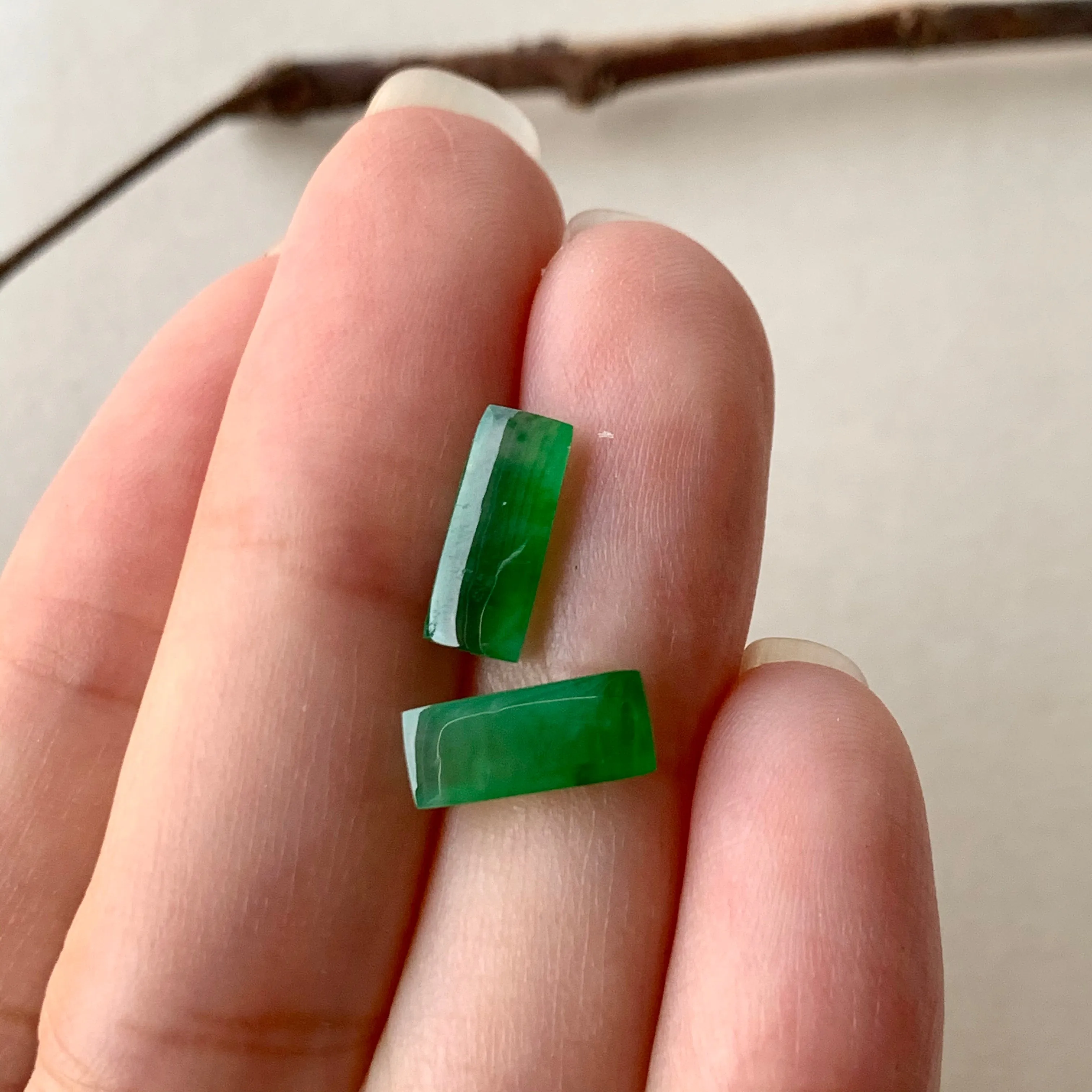 A-Grade Natural Green Jadeite Semi-cylindrical Earring Pair No.180216