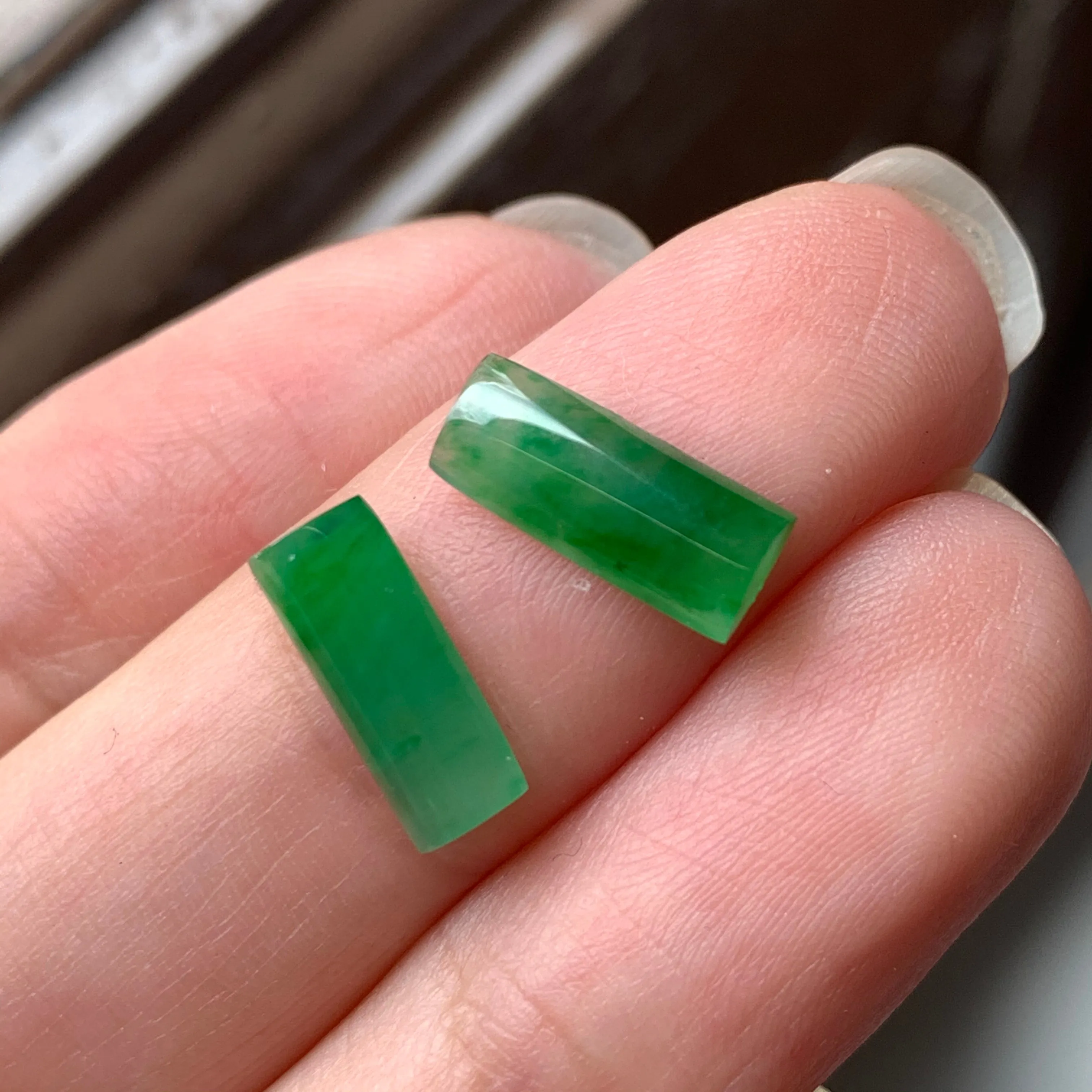 A-Grade Natural Green Jadeite Semi-cylindrical Earring Pair No.180216