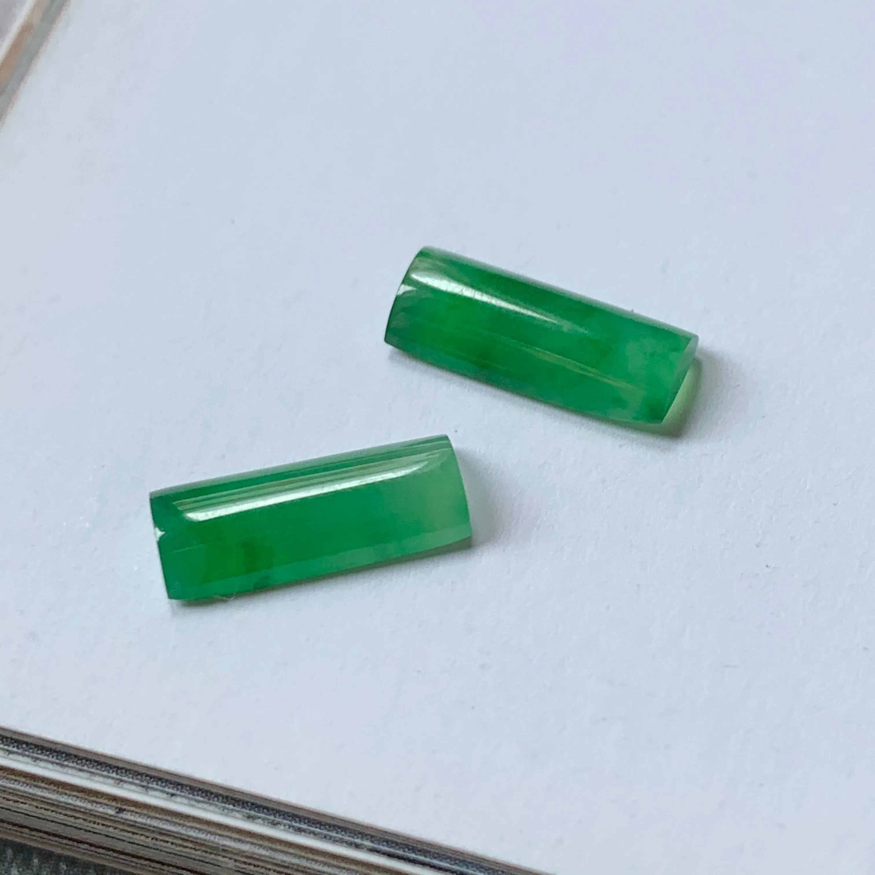 A-Grade Natural Green Jadeite Semi-cylindrical Earring Pair No.180216