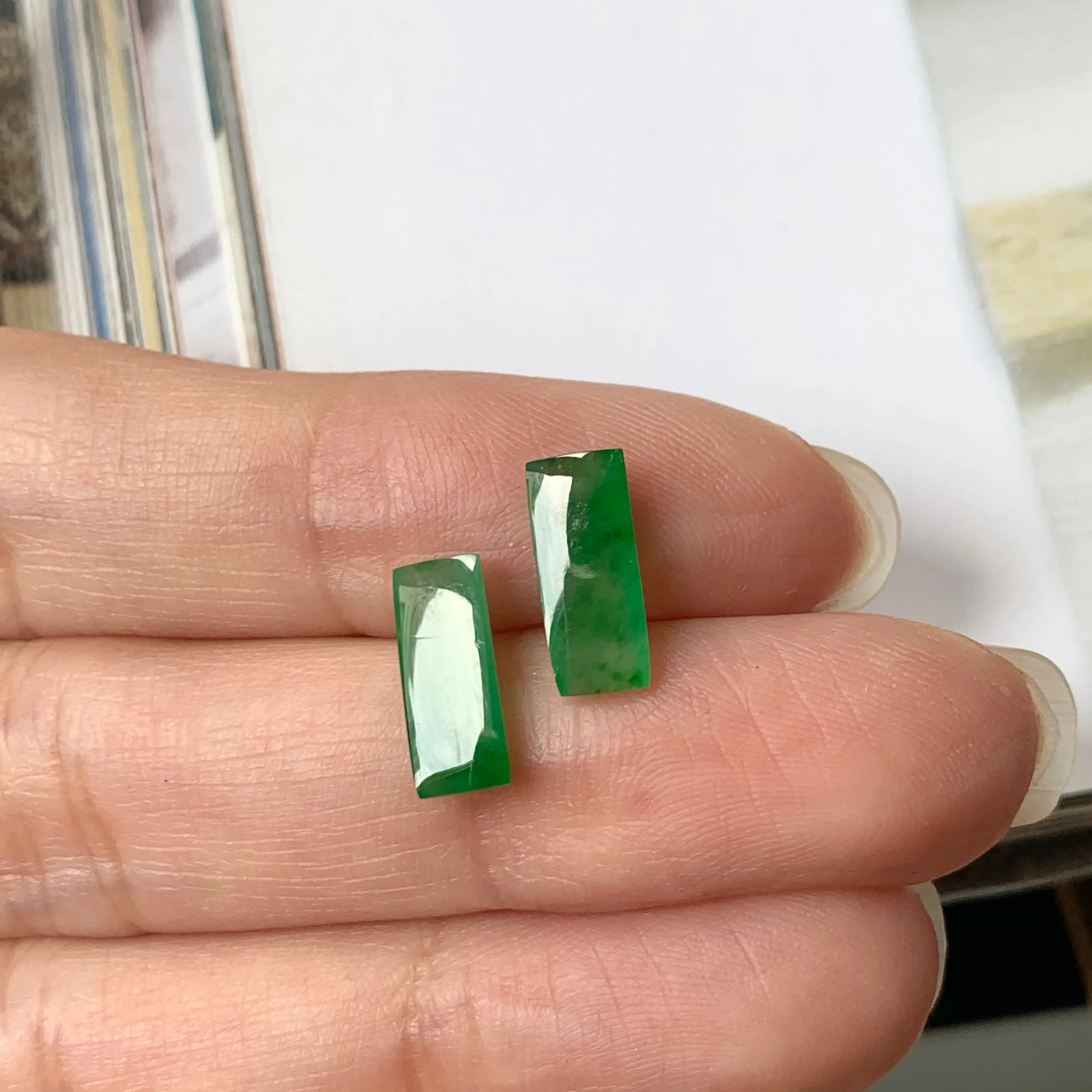 A-Grade Natural Green Jadeite Semi-cylindrical Earring Pair No.180216