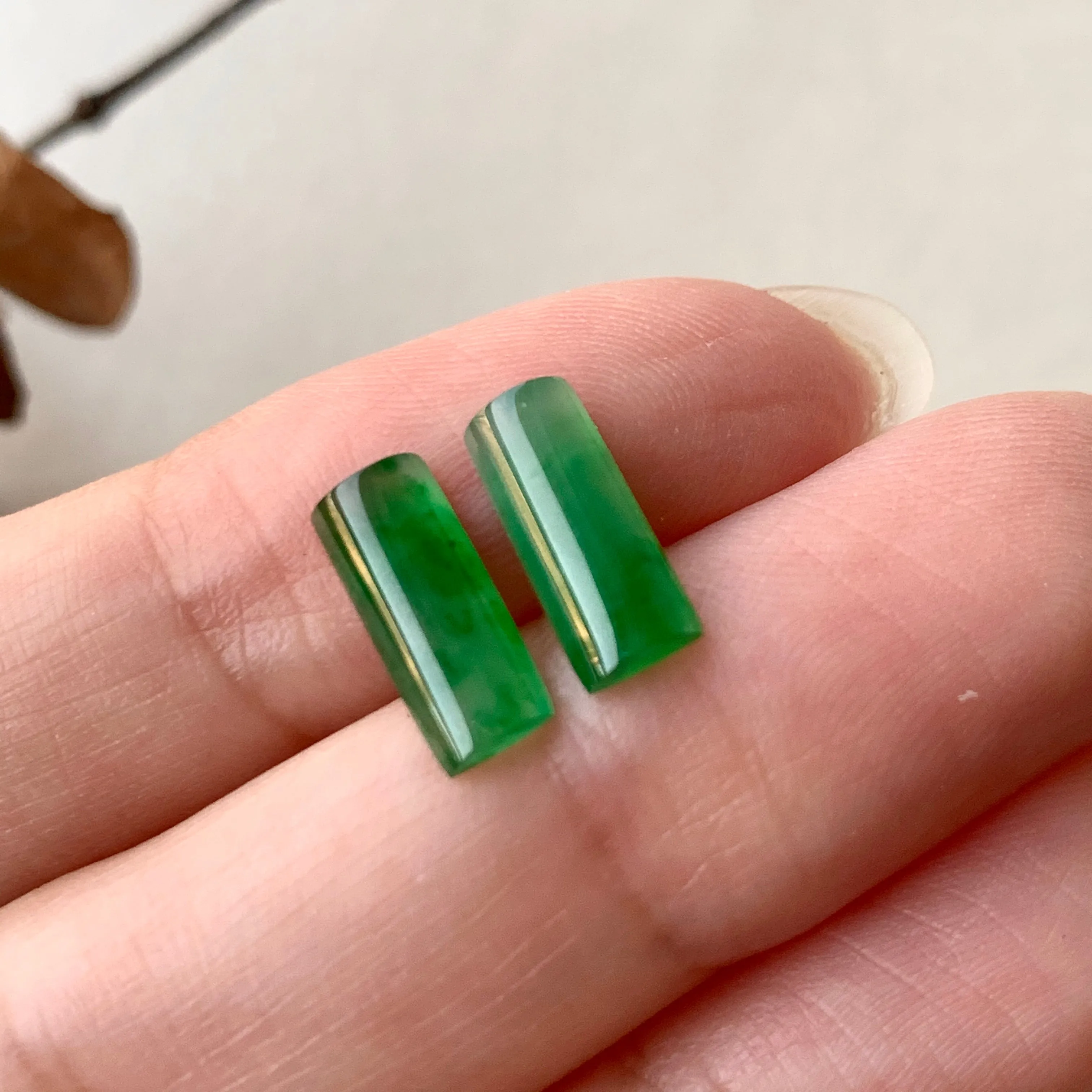 A-Grade Natural Green Jadeite Semi-cylindrical Earring Pair No.180216