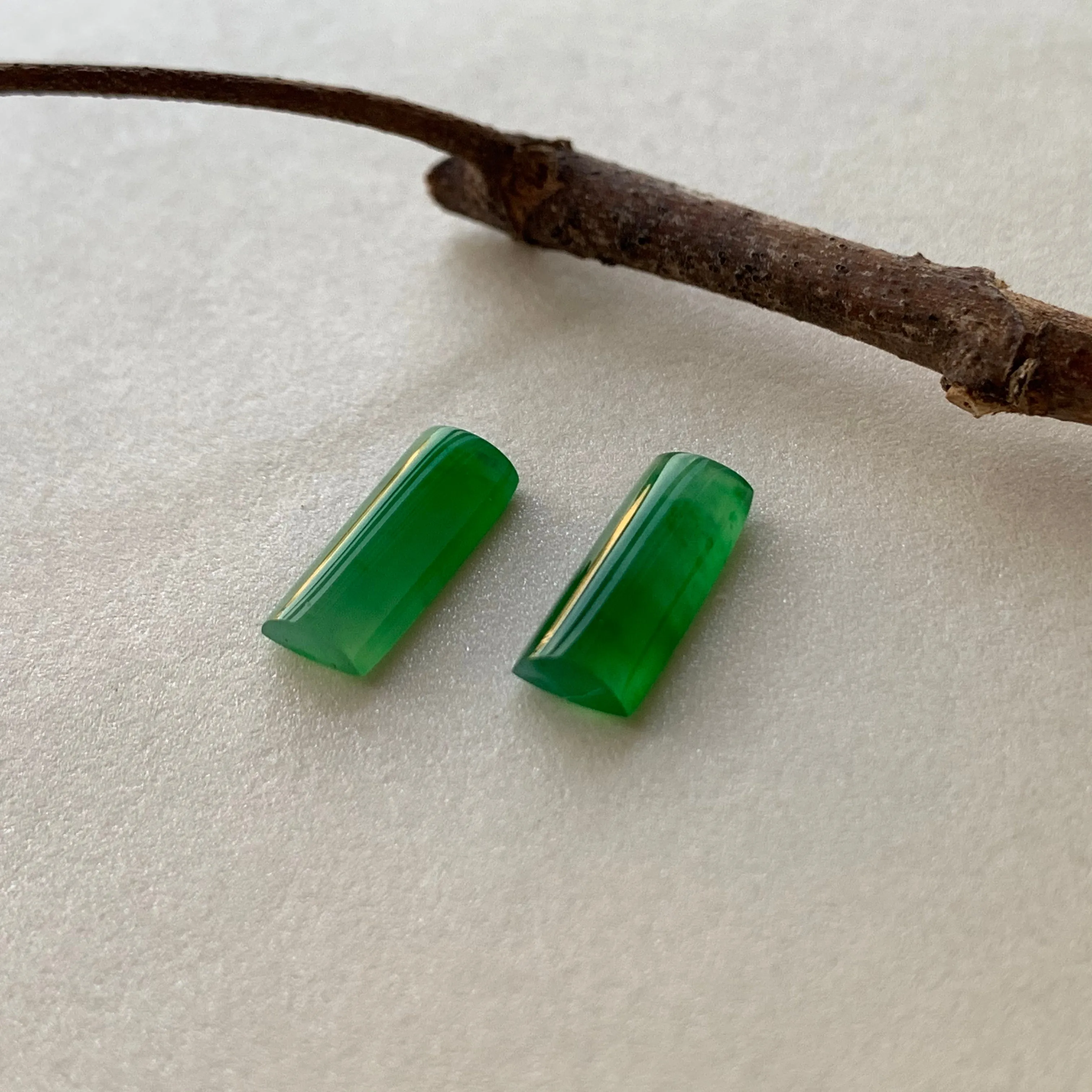 A-Grade Natural Green Jadeite Semi-cylindrical Earring Pair No.180216