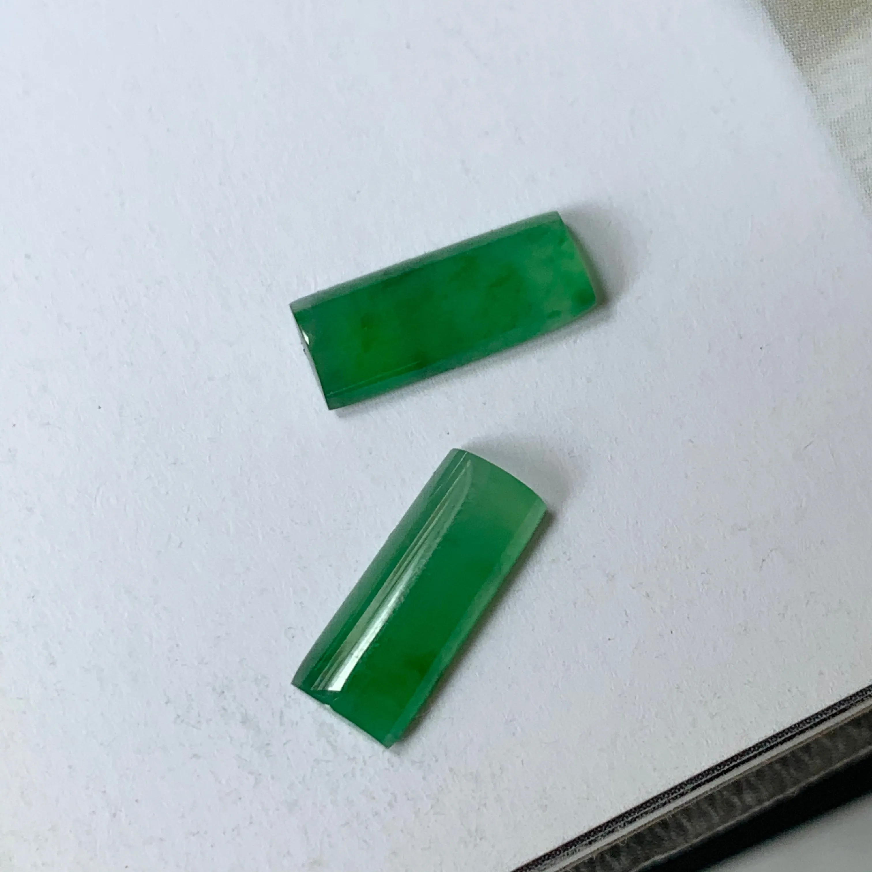 A-Grade Natural Green Jadeite Semi-cylindrical Earring Pair No.180216