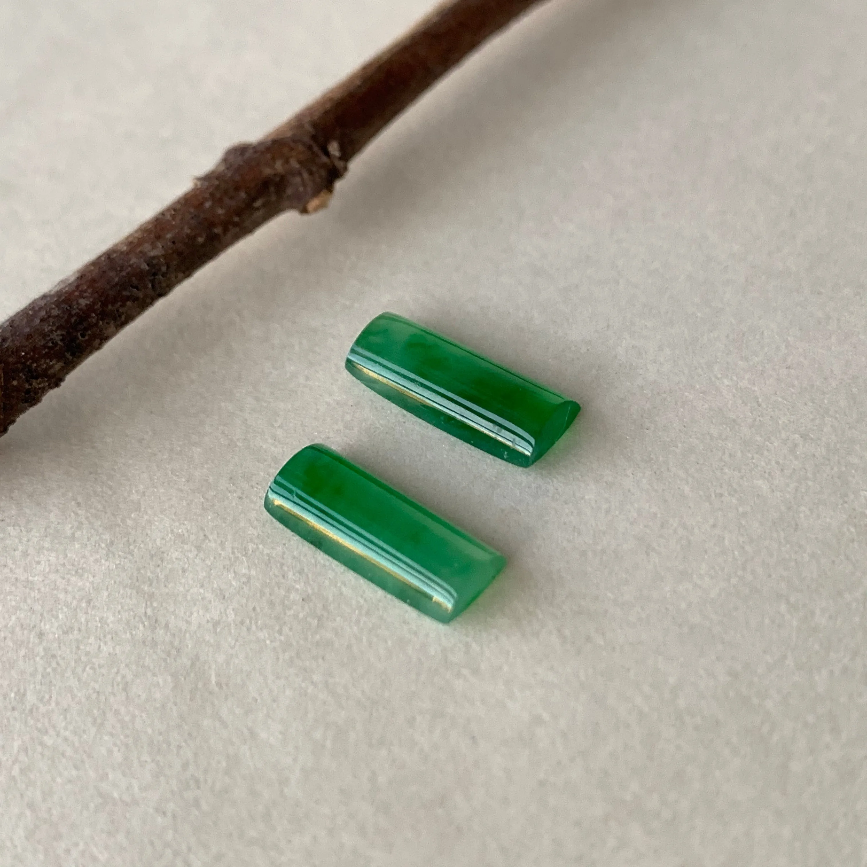 A-Grade Natural Green Jadeite Semi-cylindrical Earring Pair No.180216