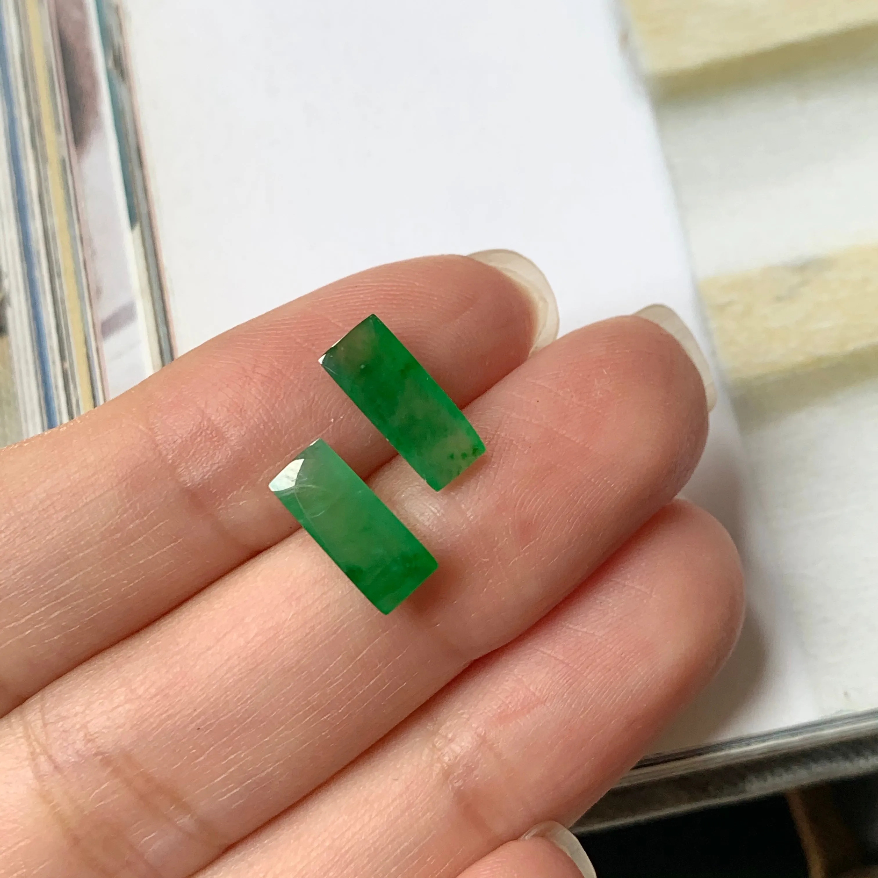 A-Grade Natural Green Jadeite Semi-cylindrical Earring Pair No.180216