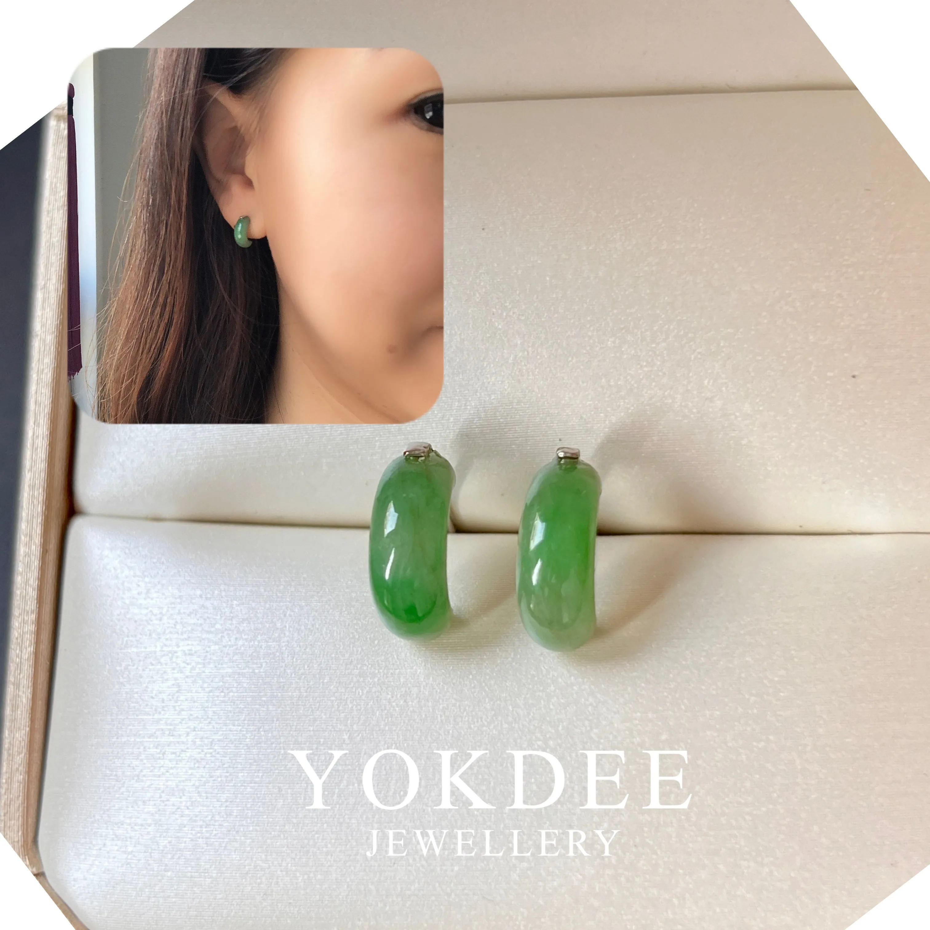 A-Grade Natural Imperial Green Jadeite Cloop Earring Studs No.180143