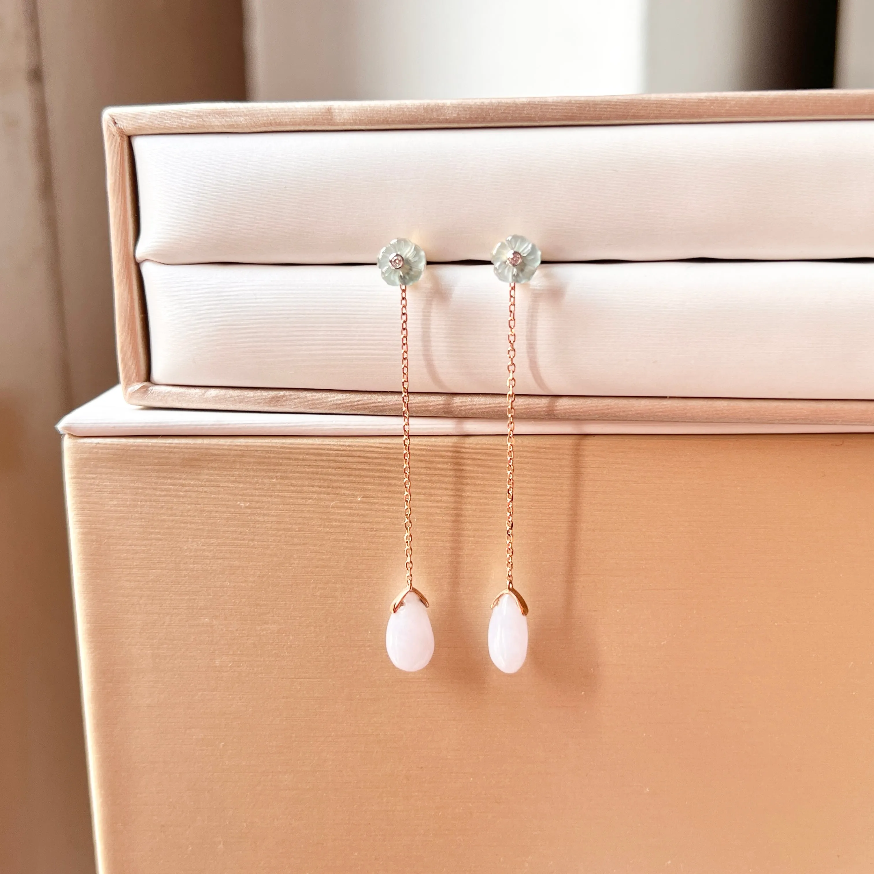 A-Grade Natural Jadeite Dangling Earring (Detachable) No.180810