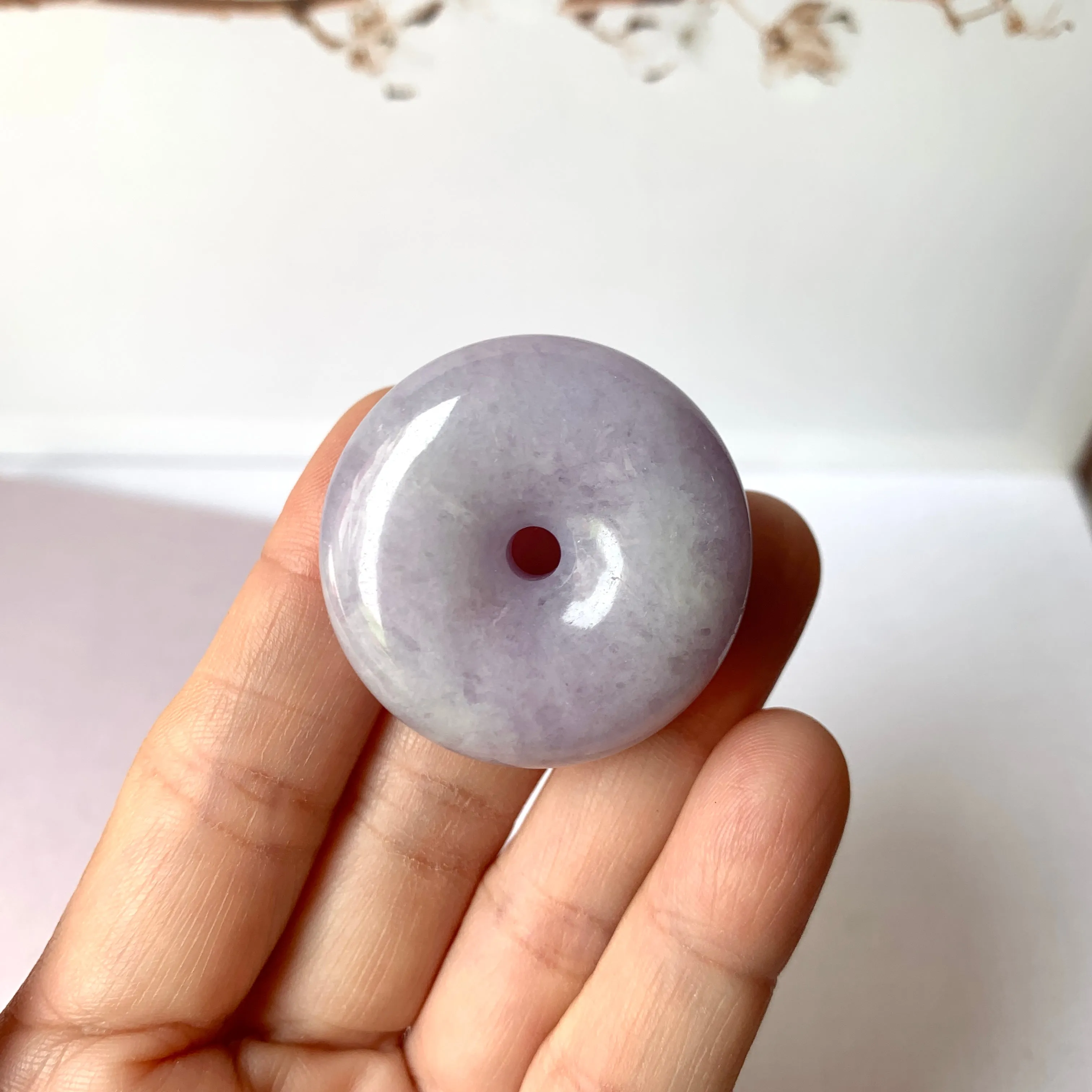 A-Grade Natural Lavender Green Jadeite Donut Pendant No.171186