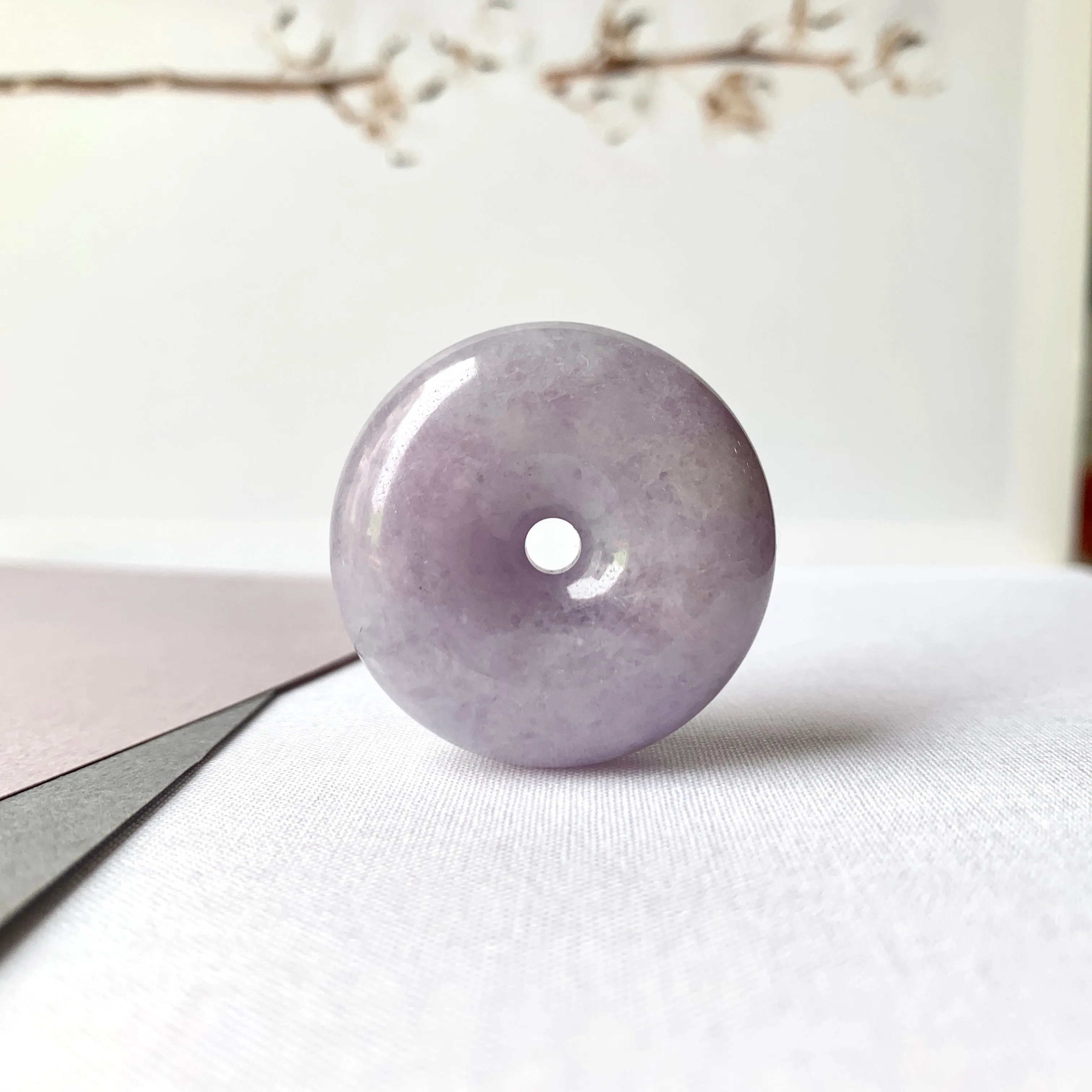 A-Grade Natural Lavender Green Jadeite Donut Pendant No.171186