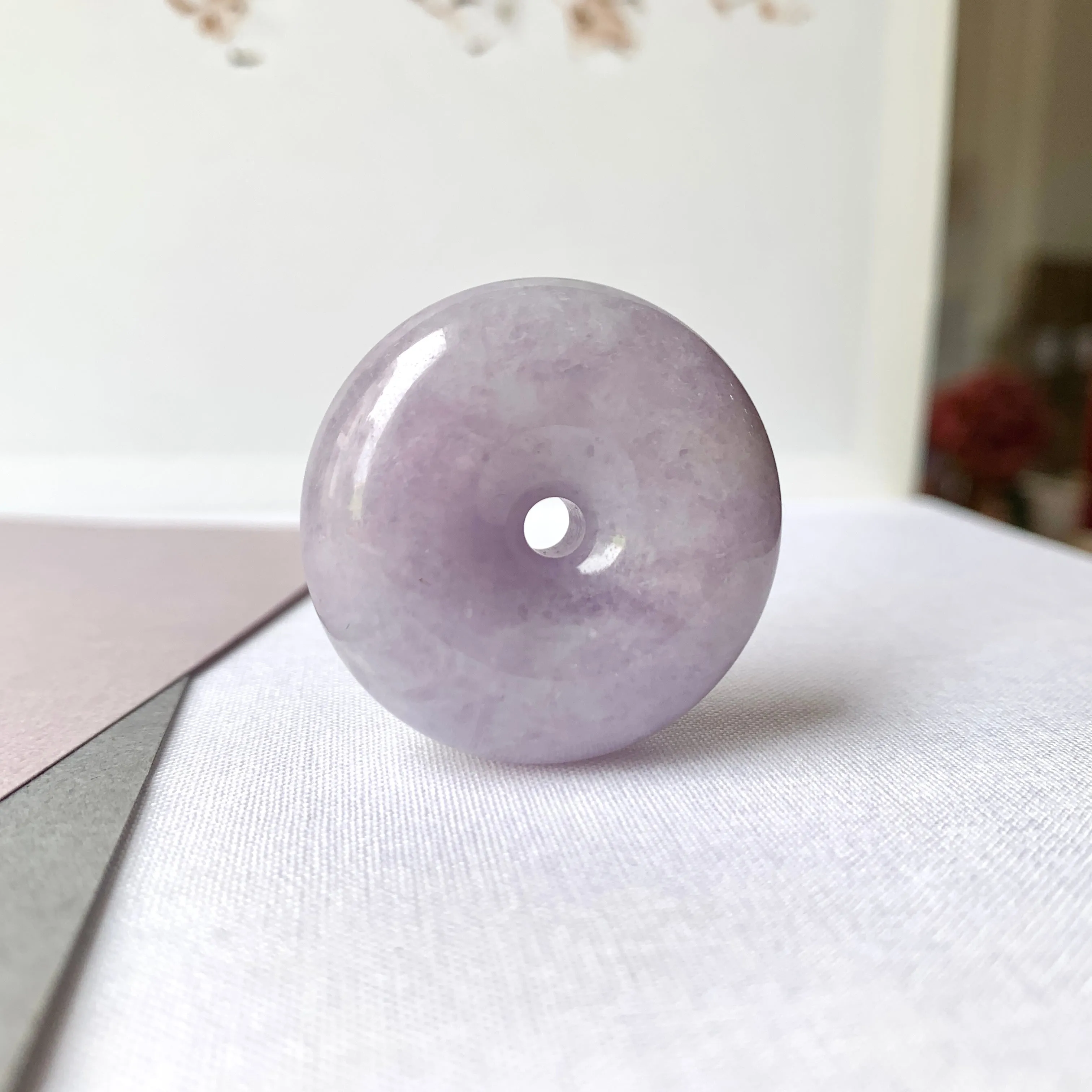 A-Grade Natural Lavender Green Jadeite Donut Pendant No.171186