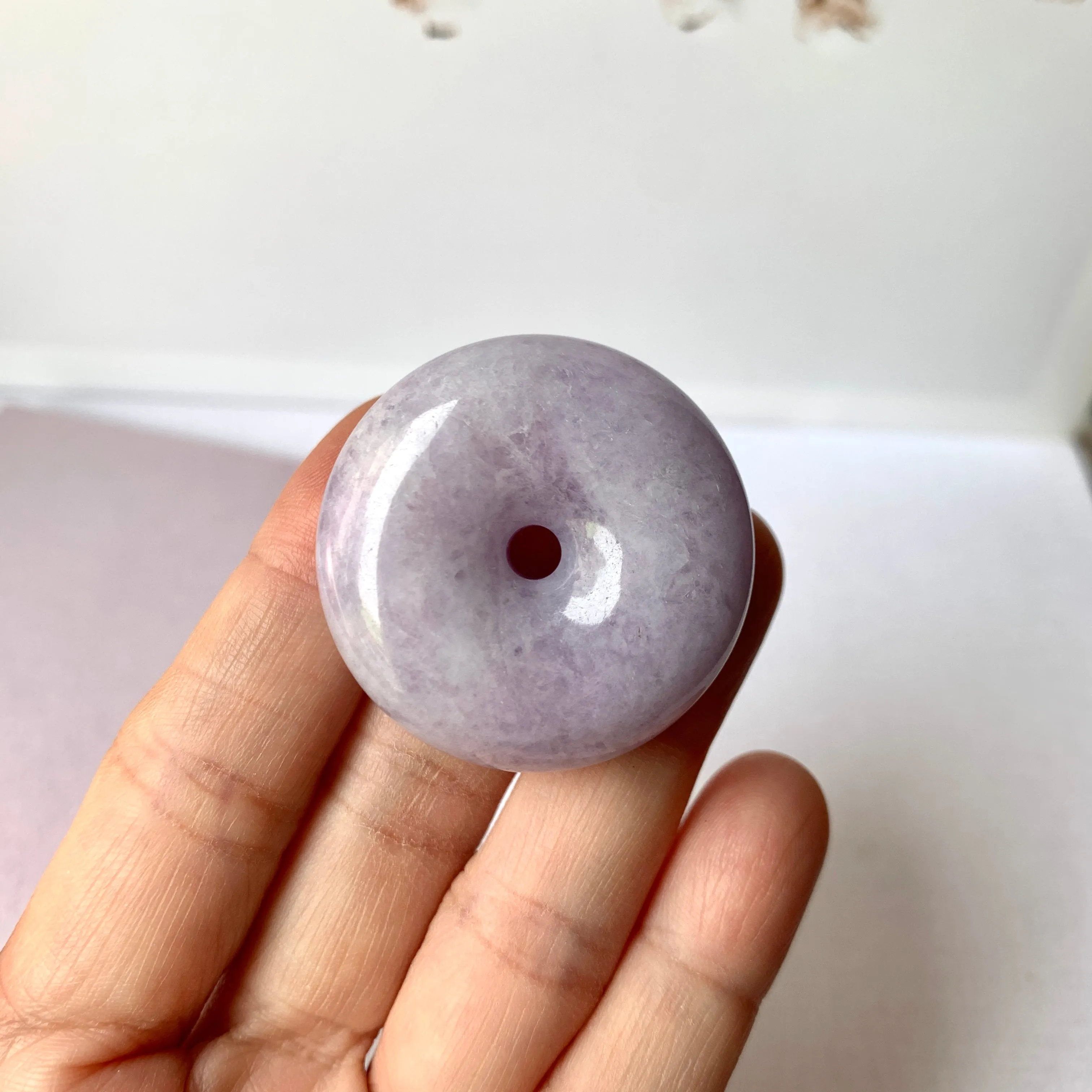 A-Grade Natural Lavender Green Jadeite Donut Pendant No.171186