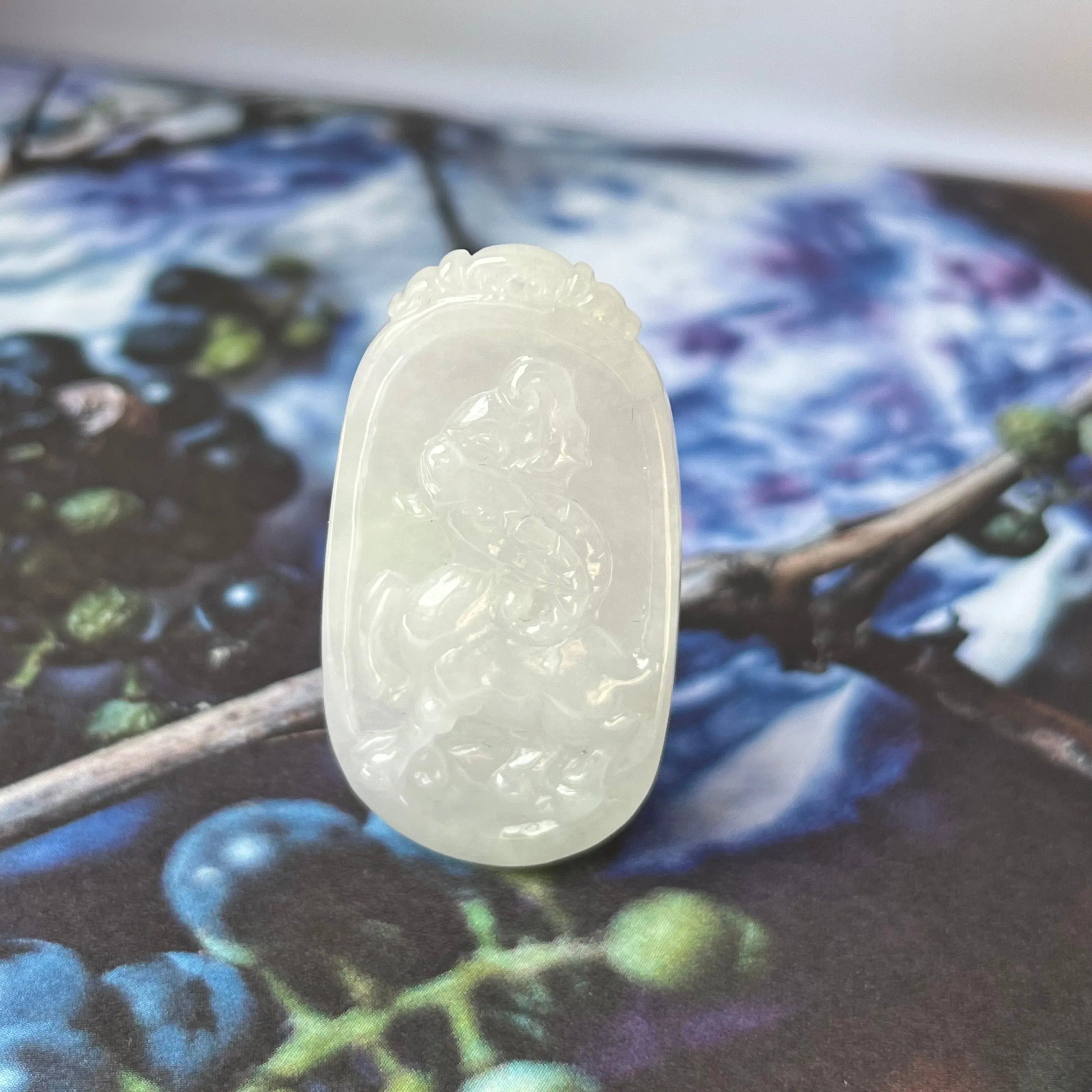 A-Grade Natural Lavender Green Jadeite Goat Pendant No.170864