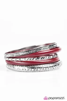 A Walk Through The JURASSIC Park Red and Silver Bangle Bracelet Set - Paparazzi Accessories