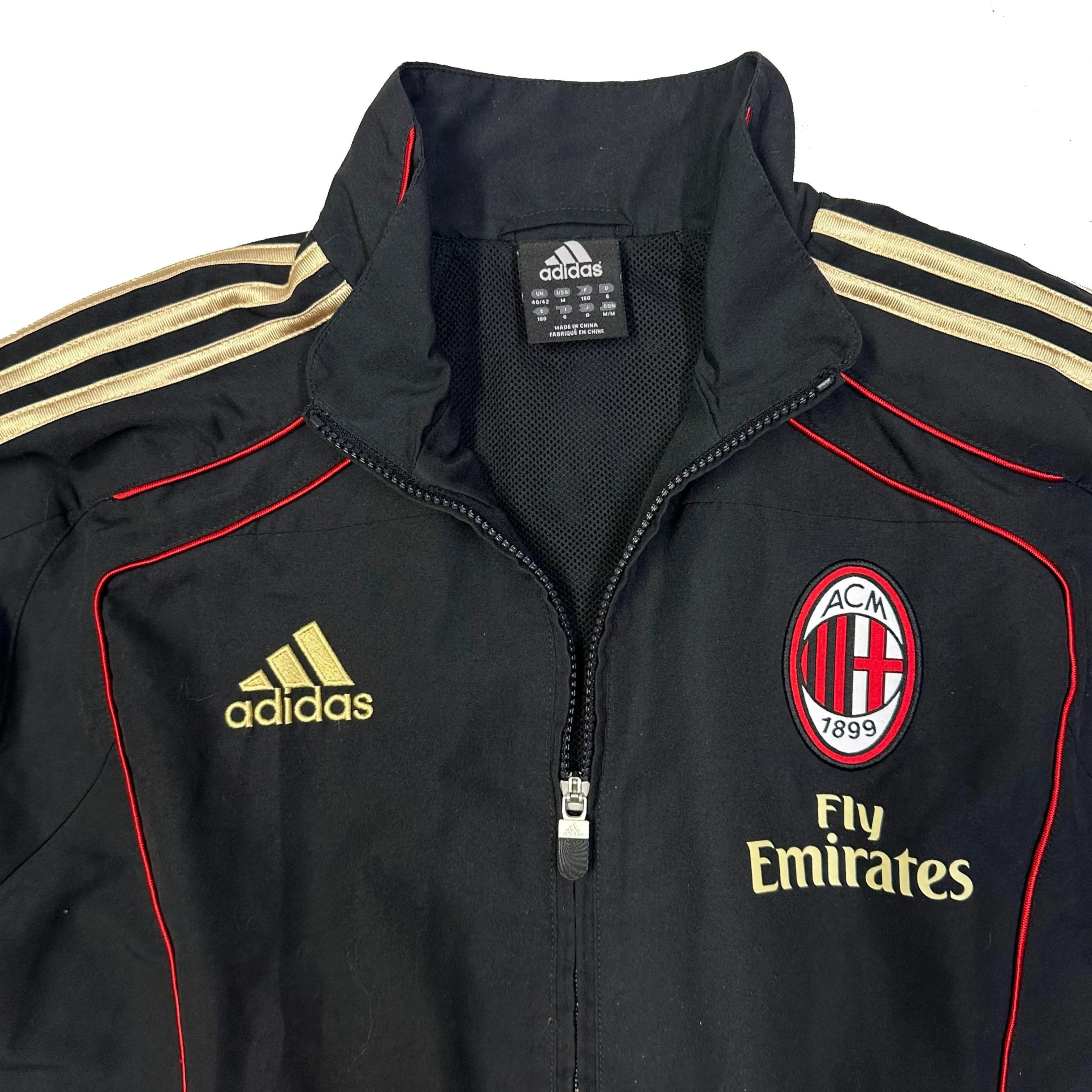 Adidas AC Milan 2010-2012 Tracksuit Top - Black, Gold, & Red, Size Medium