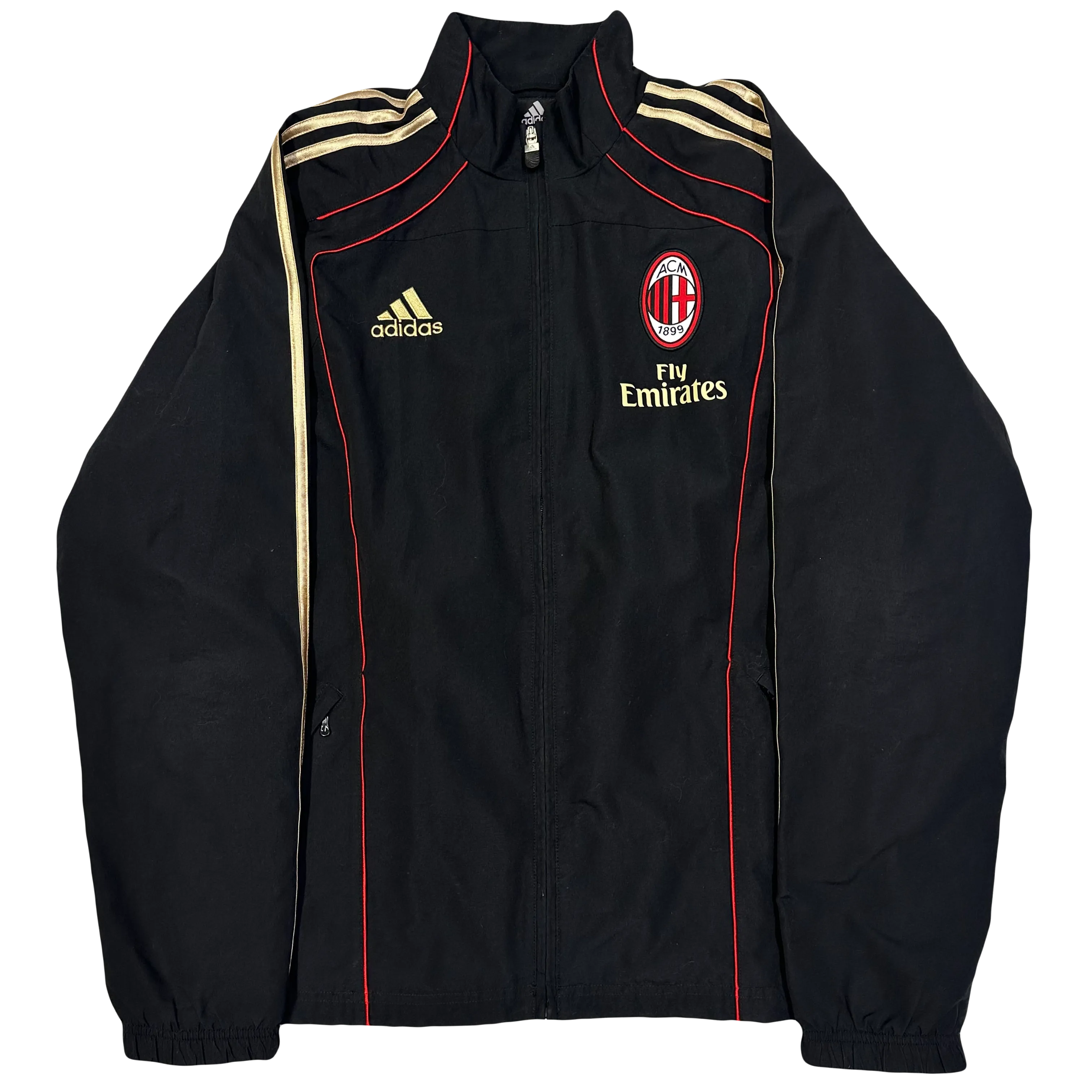 Adidas AC Milan 2010-2012 Tracksuit Top - Black, Gold, & Red, Size Medium