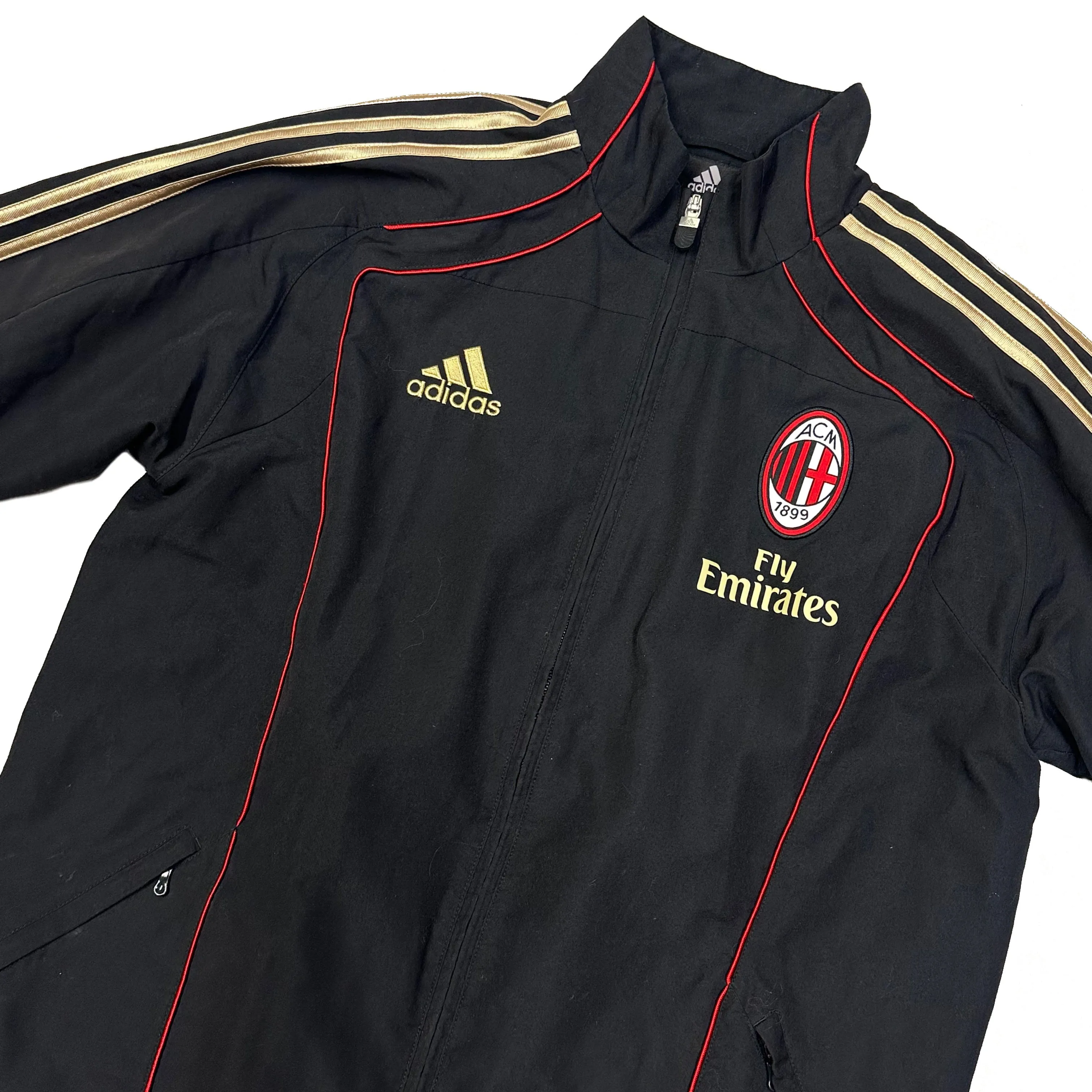 Adidas AC Milan 2010-2012 Tracksuit Top - Black, Gold, & Red, Size Medium