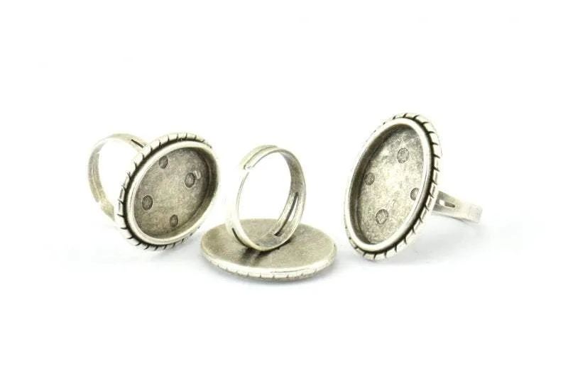 Alloy Ring Setting, 4 Antique Silver Plated Zinc Alloy Duke Ring Setting with Pad Size (22x14mm) H0624