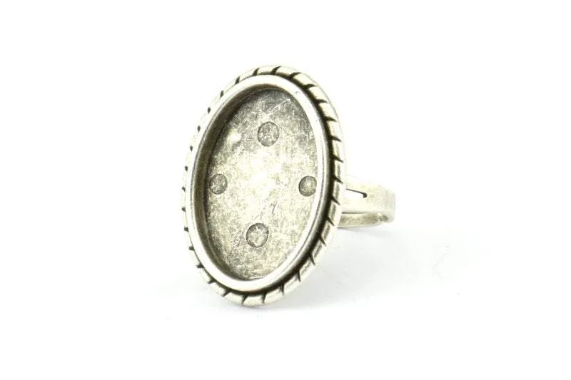 Alloy Ring Setting, 4 Antique Silver Plated Zinc Alloy Duke Ring Setting with Pad Size (22x14mm) H0624