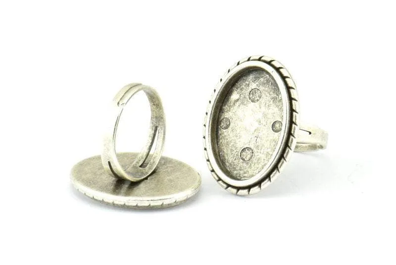 Alloy Ring Setting, 4 Antique Silver Plated Zinc Alloy Duke Ring Setting with Pad Size (22x14mm) H0624