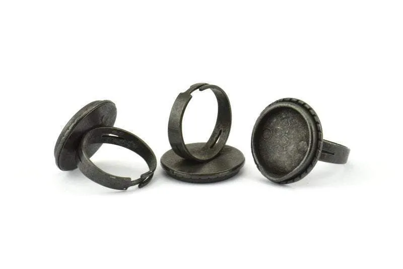 Alloy Ring Setting, 4 Oxidized Zinc Alloy Black Duke Ring Setting with Pad Size (16mm) H0625