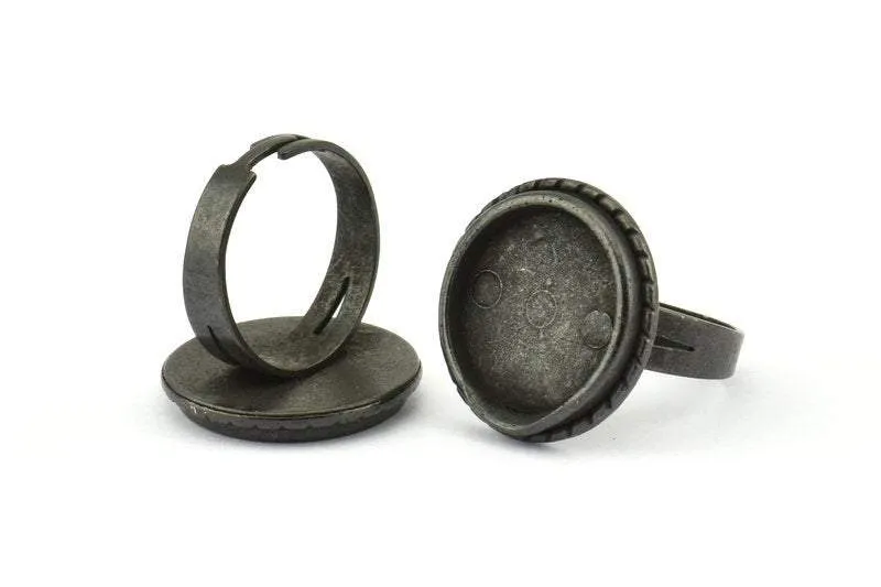 Alloy Ring Setting, 4 Oxidized Zinc Alloy Black Duke Ring Setting with Pad Size (16mm) H0625