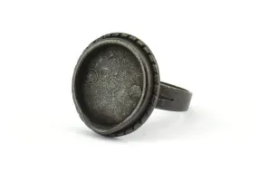 Alloy Ring Setting, 4 Oxidized Zinc Alloy Black Duke Ring Setting with Pad Size (16mm) H0625