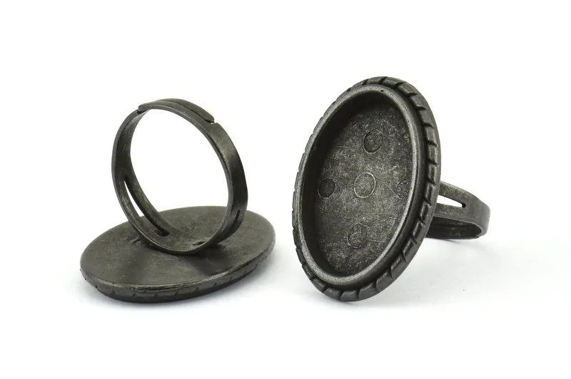 Alloy Ring Setting, 4 Oxidized Zinc Alloy Black Duke Ring Setting with Pad Size (22x14mm) H0624