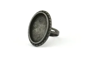 Alloy Ring Setting, 4 Oxidized Zinc Alloy Black Duke Ring Setting with Pad Size (22x14mm) H0624