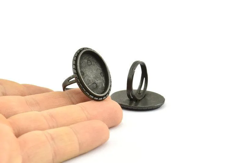 Alloy Ring Setting, 4 Oxidized Zinc Alloy Black Duke Ring Setting with Pad Size (22x14mm) H0624