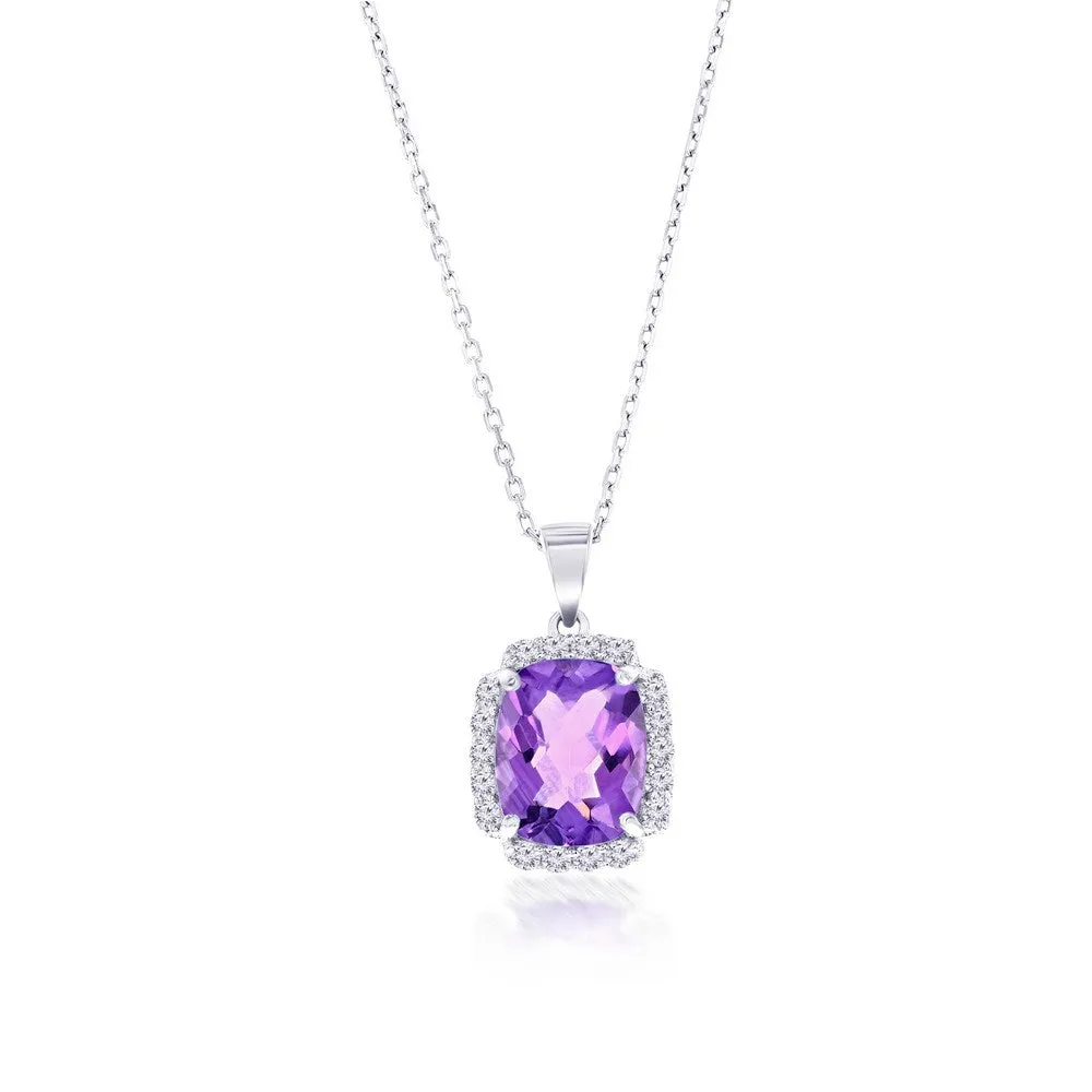 Amethyst and White Topaz Halo Pendant