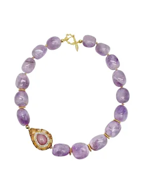 Amethyst With Rhinestone Chunky Statement Necklace LN020