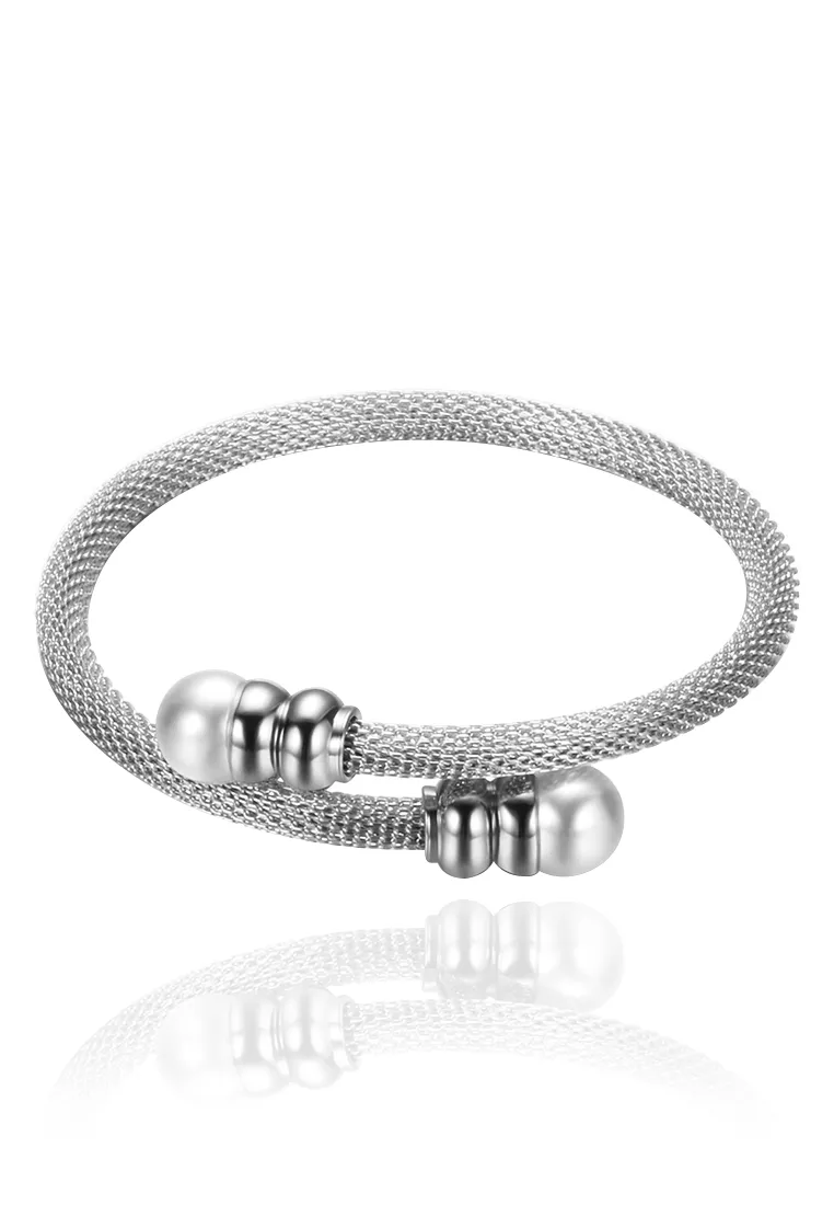 Andromeda White Pearl Cuff Mesh Bangle