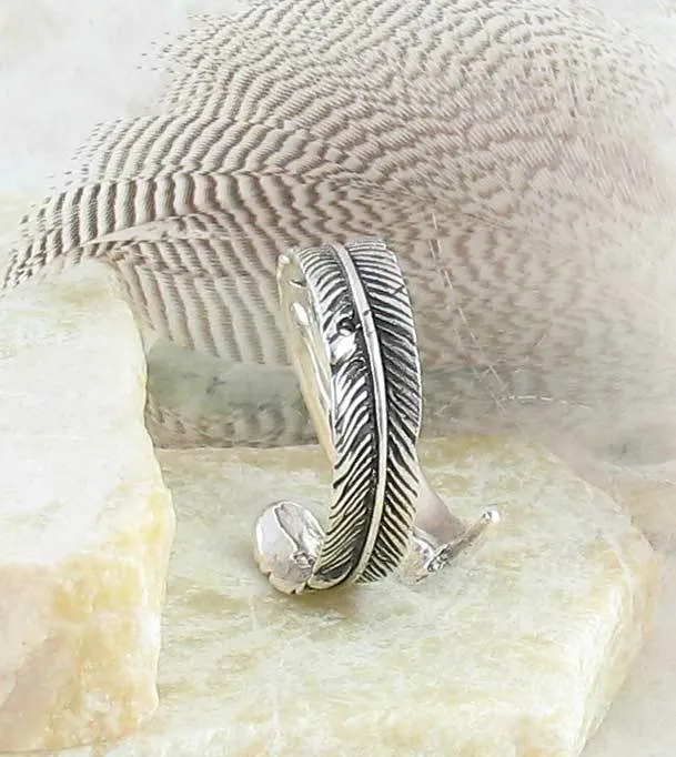 Antiqued Feather Wrap Ring - Adjustable