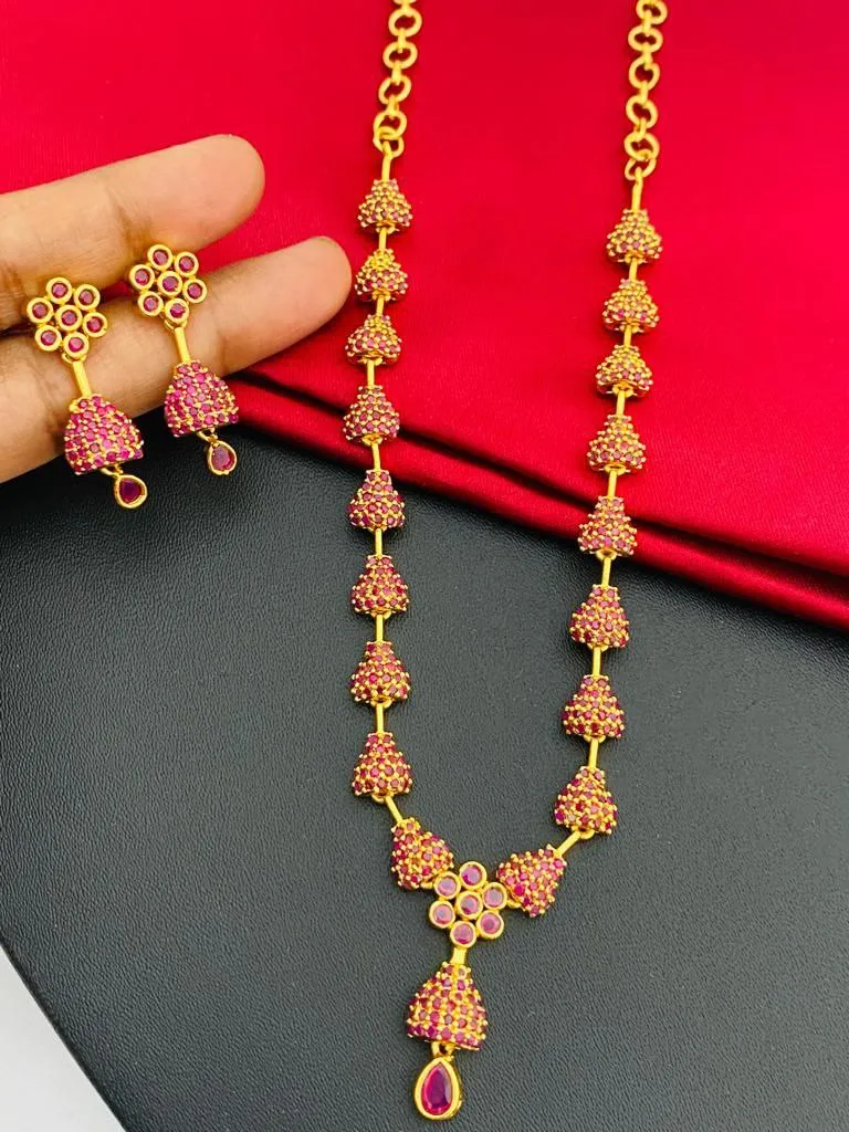 Appealing Antique Gold Ruby AD Stone Necklace With Earring Sets