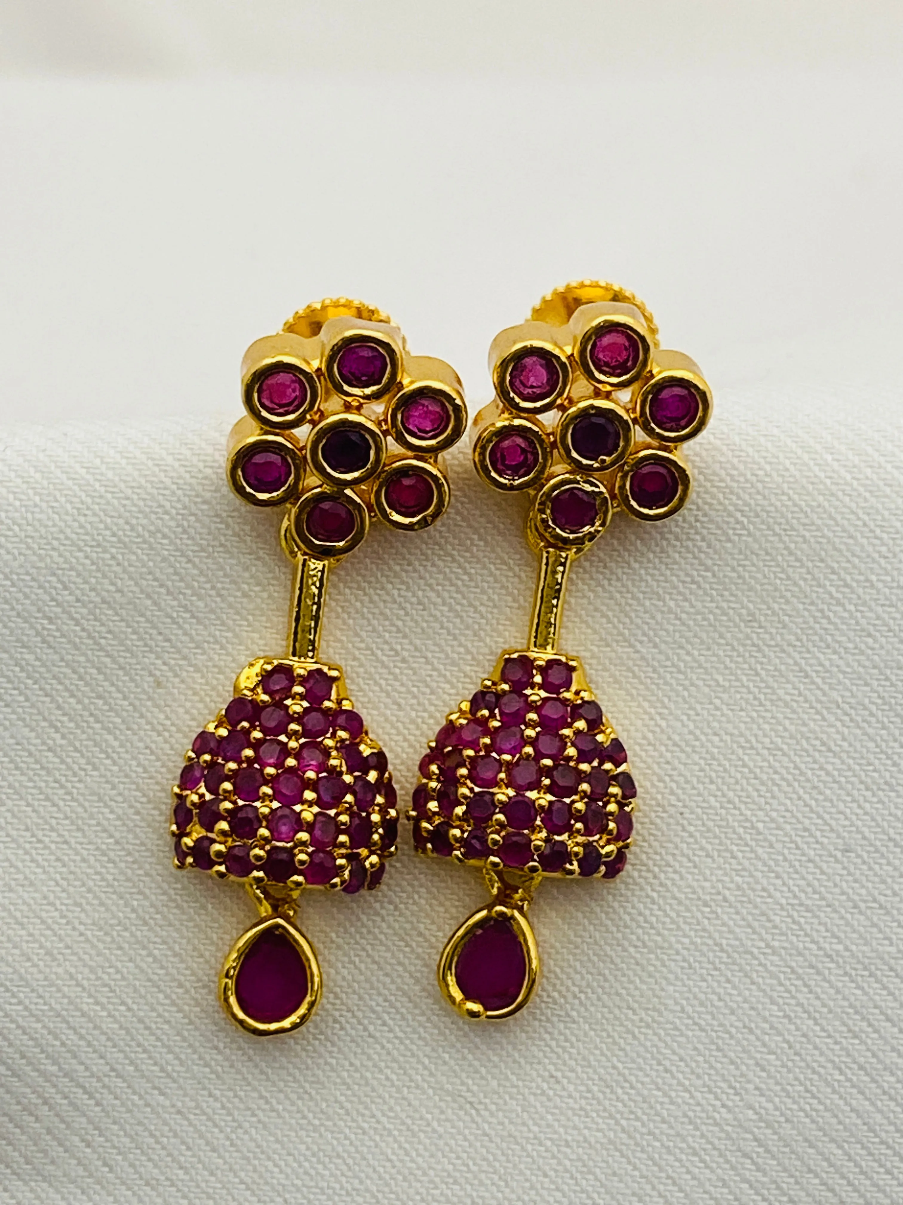 Appealing Antique Gold Ruby AD Stone Necklace With Earring Sets