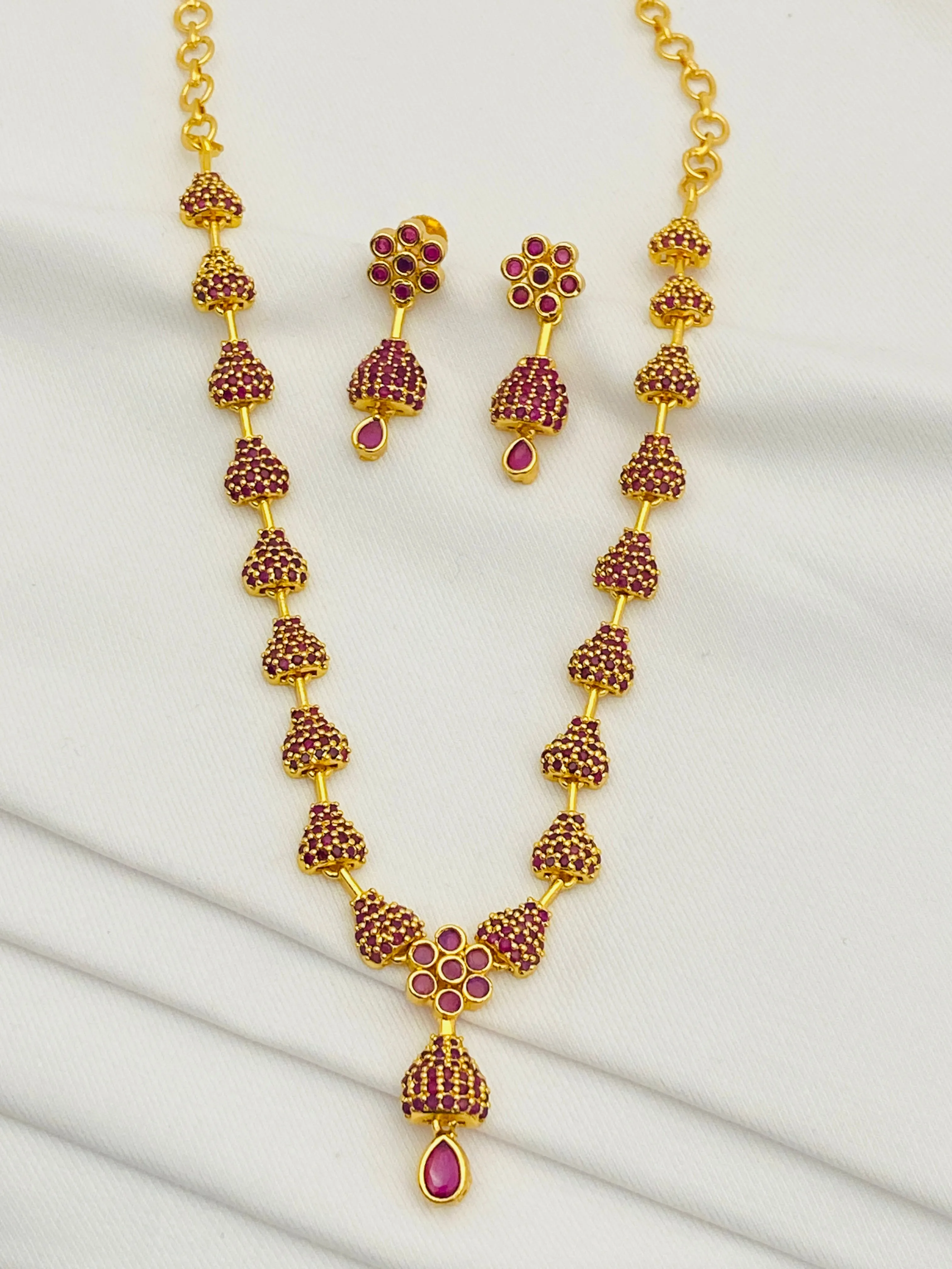 Appealing Antique Gold Ruby AD Stone Necklace With Earring Sets