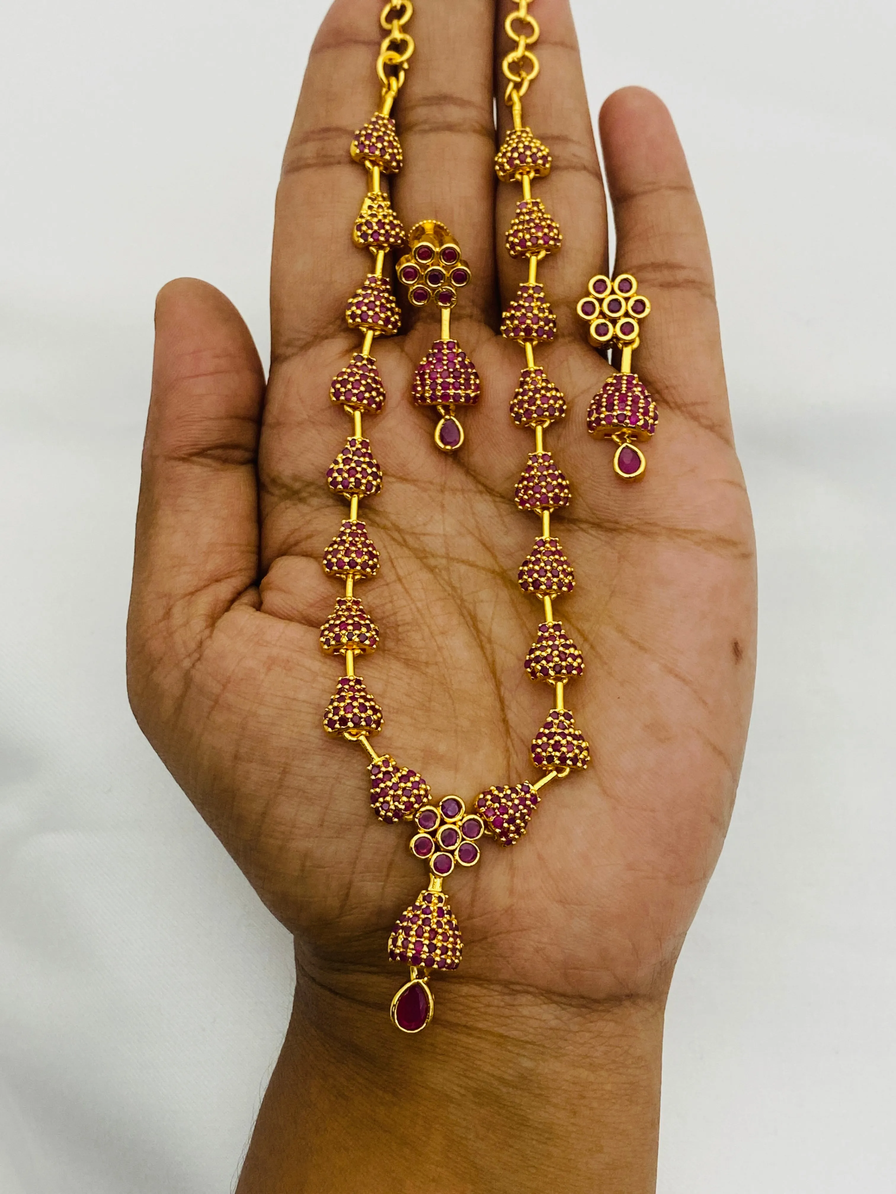 Appealing Antique Gold Ruby AD Stone Necklace With Earring Sets