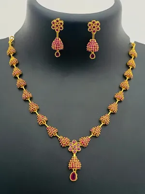 Appealing Antique Gold Ruby AD Stone Necklace With Earring Sets