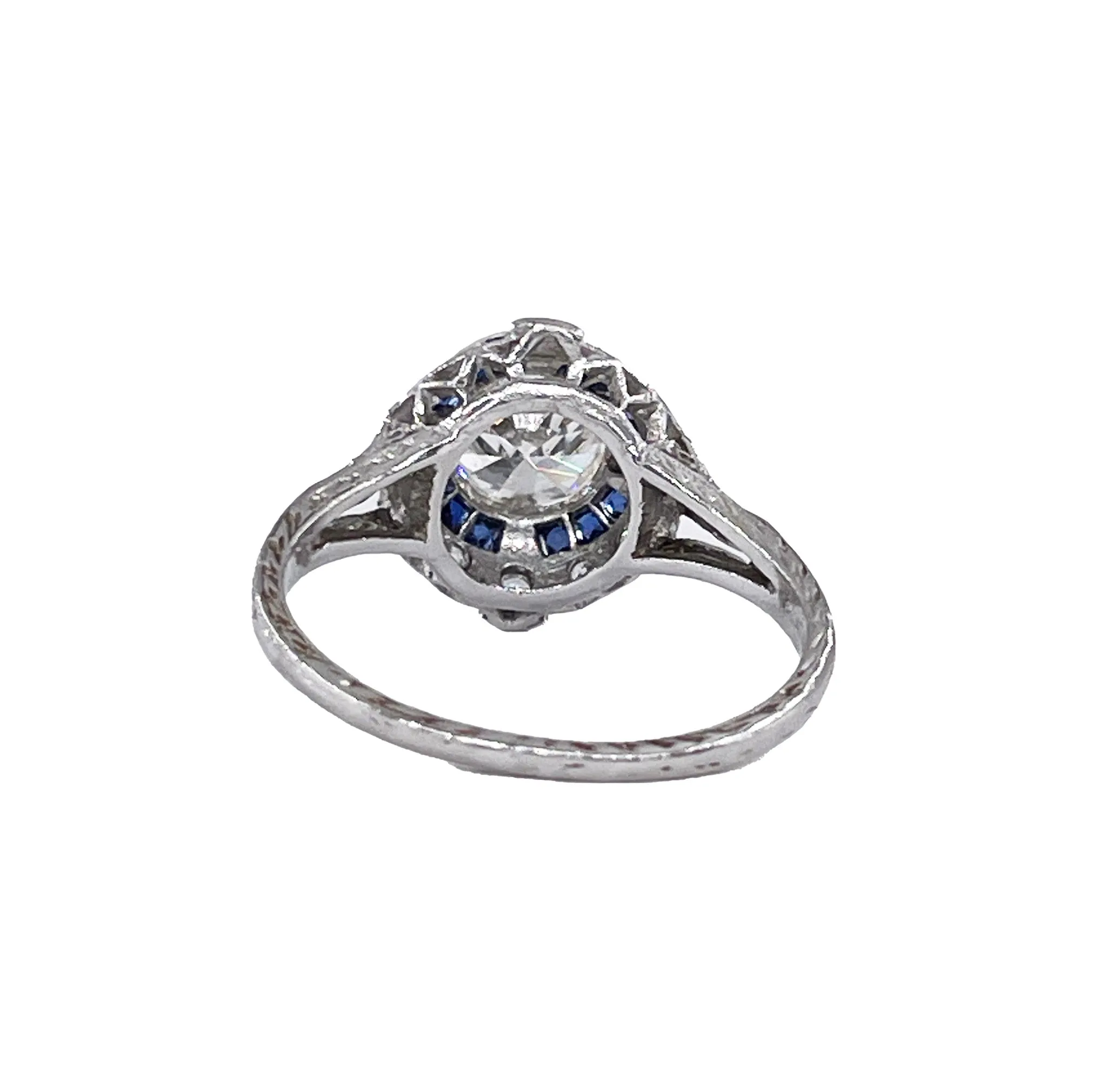 Art Deco GIA Vintage Antique 3.0ct Old EUROPEAN Diamond Sapphire Platinum Engagement Ring