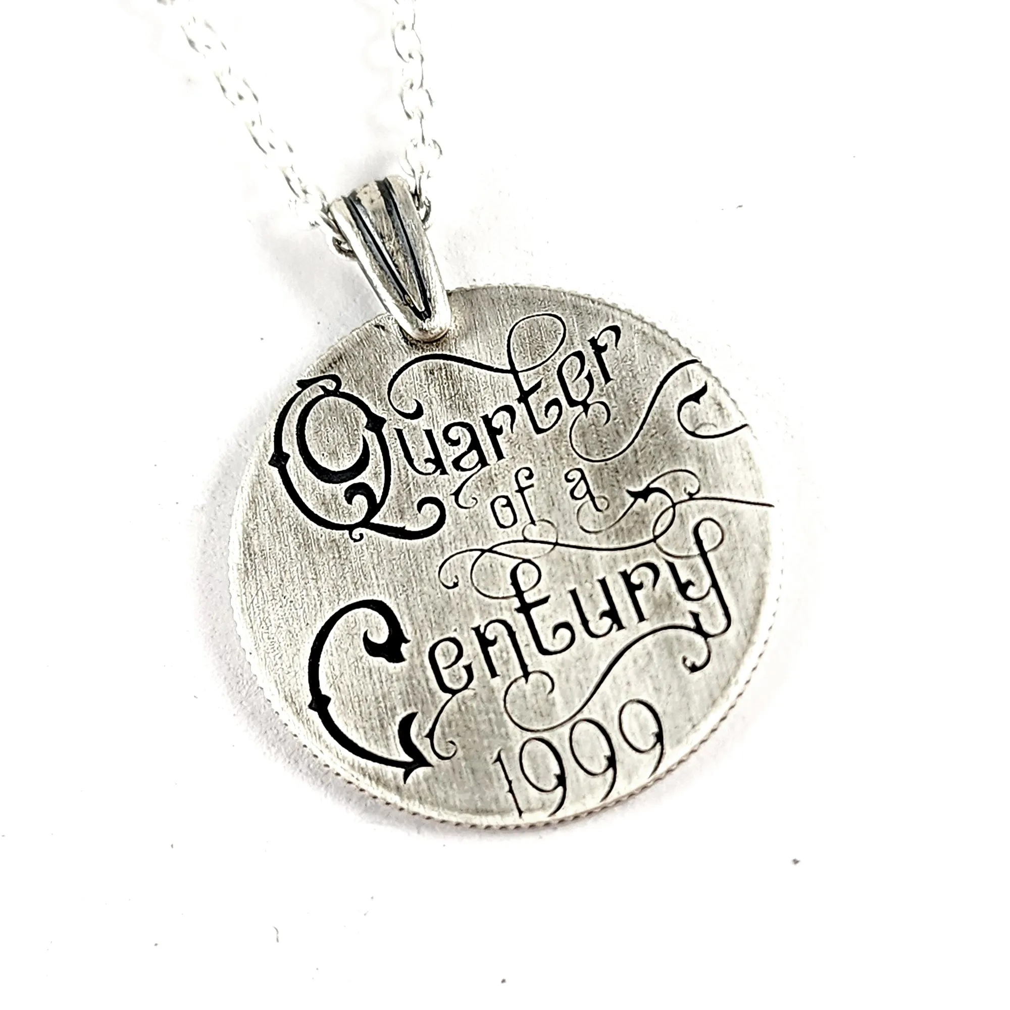 Art Nouveau 90% Silver Quarter of a Century Necklace Pendant - 25th Anniversary Gift