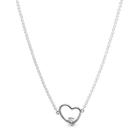 Asymmetrical heart silver collier with clear cubic zirconia