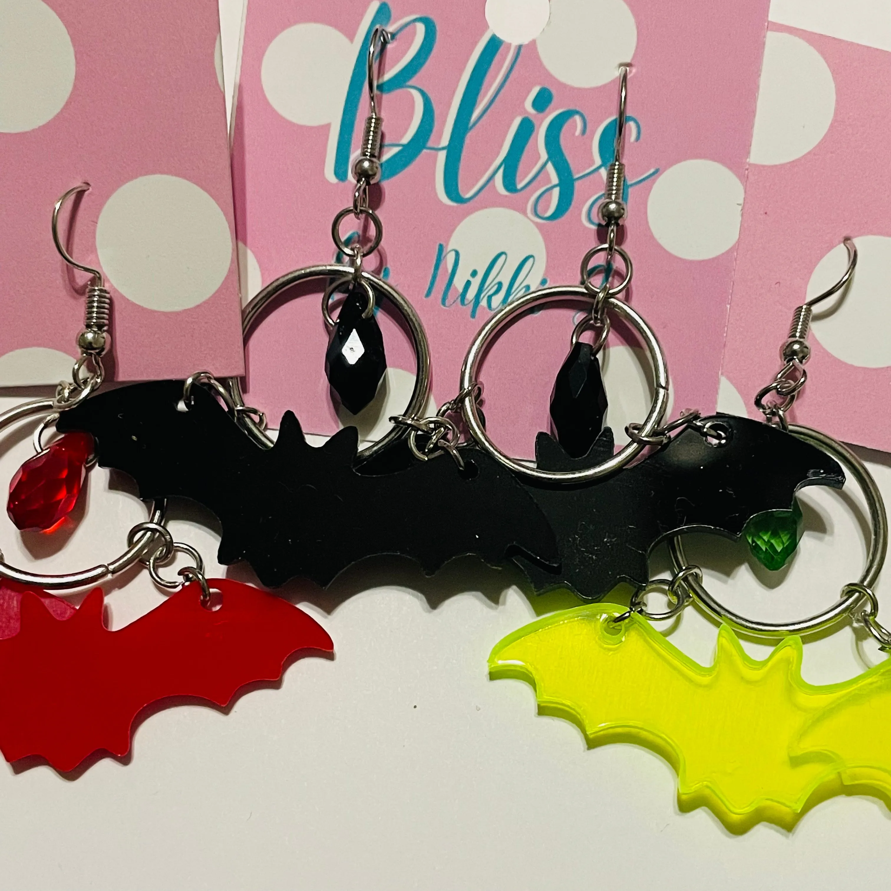 Bat and Teardrop Stone Acrylic Earrings- More Styles Available!