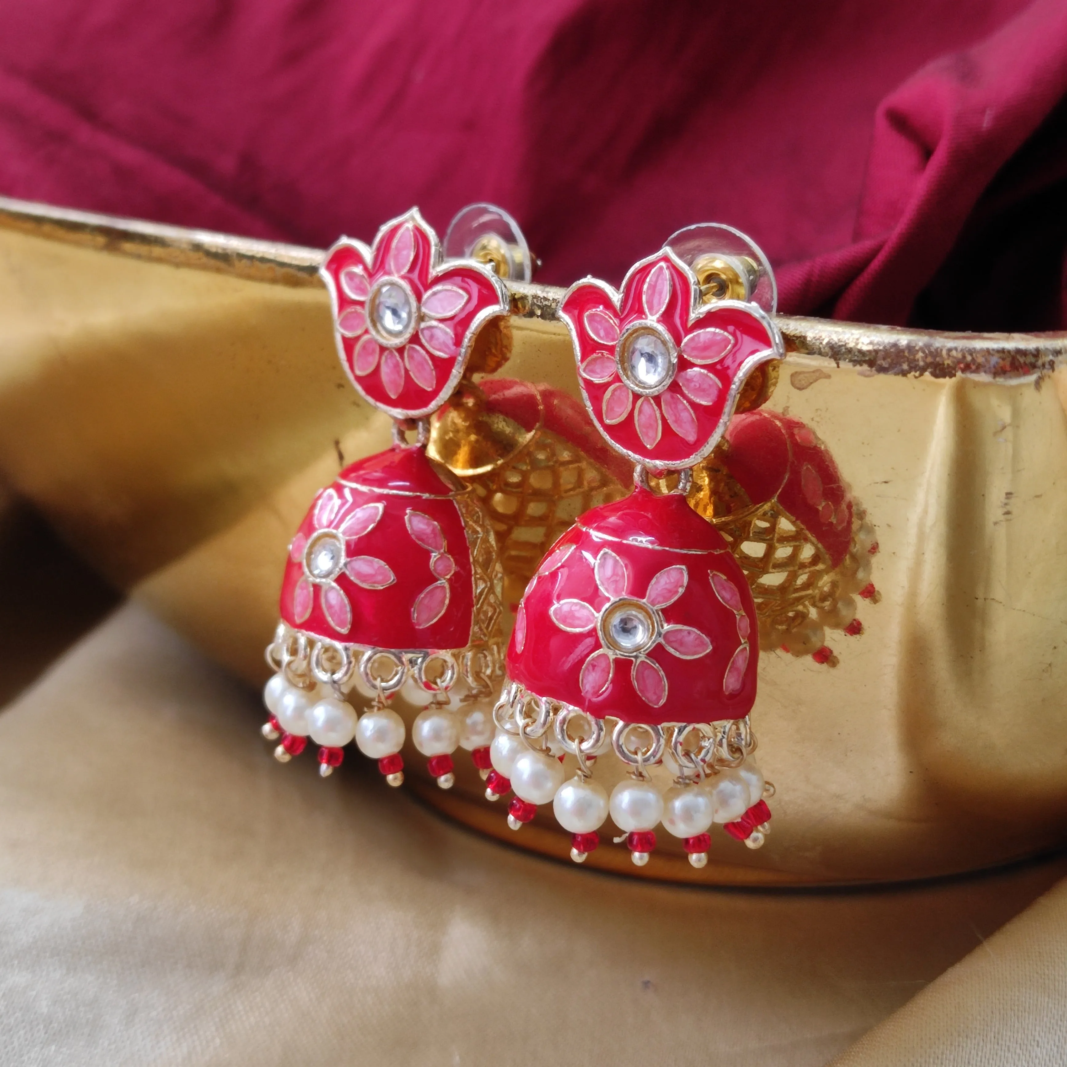 Bhavi Jewels Gold Plated Meenakari Jhumki Earring