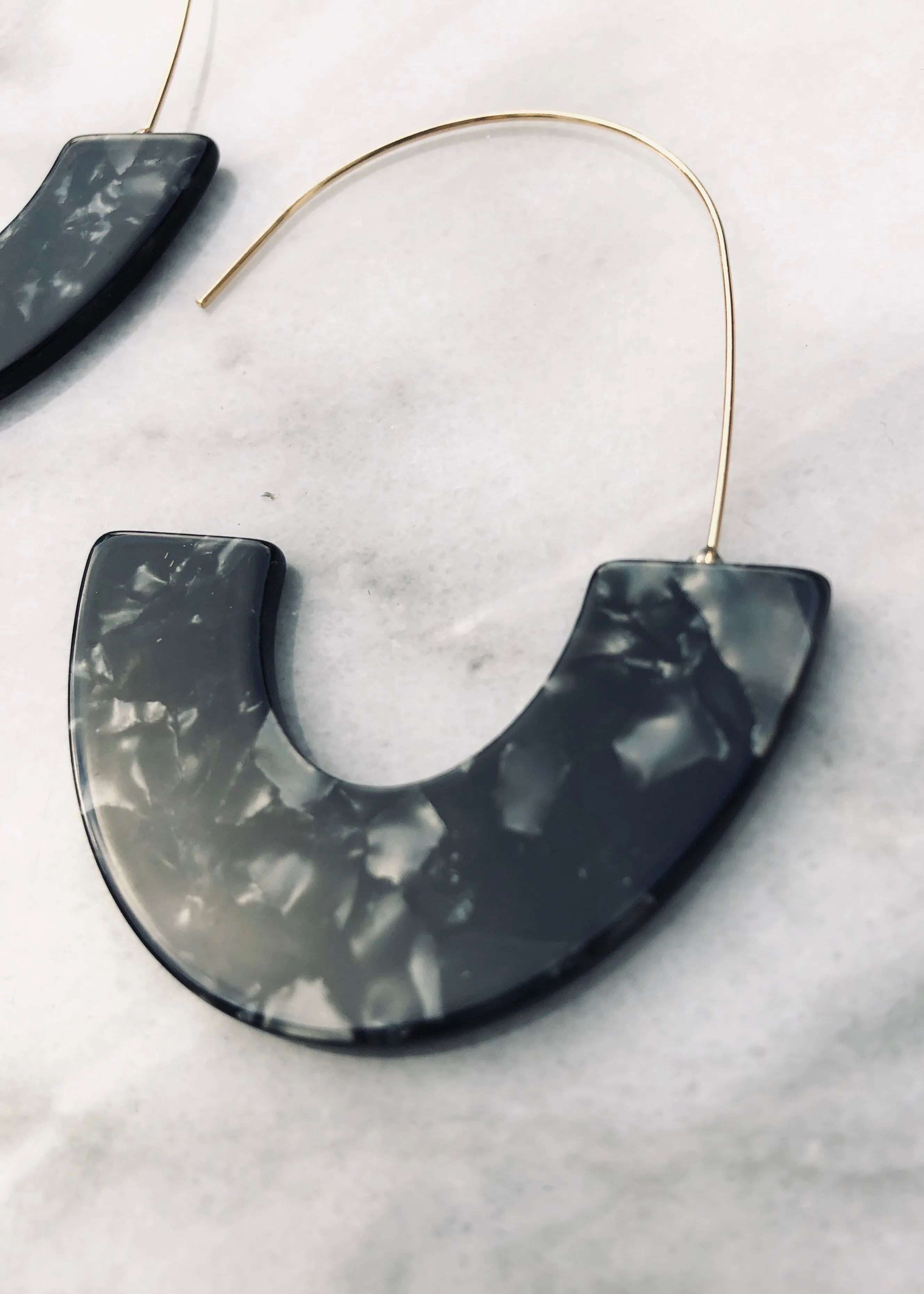 Black Resin Metal Loop Earrings