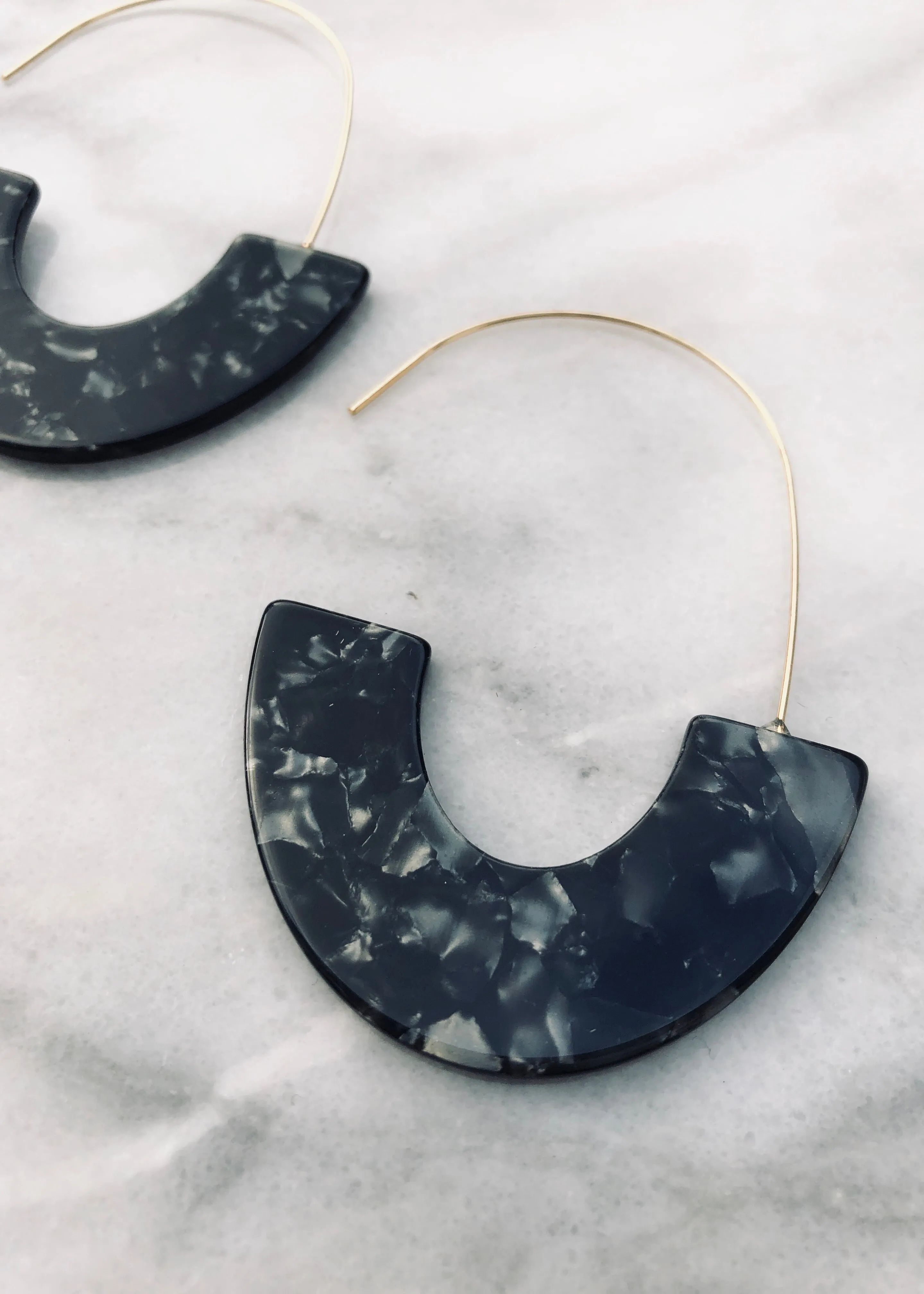 Black Resin Metal Loop Earrings