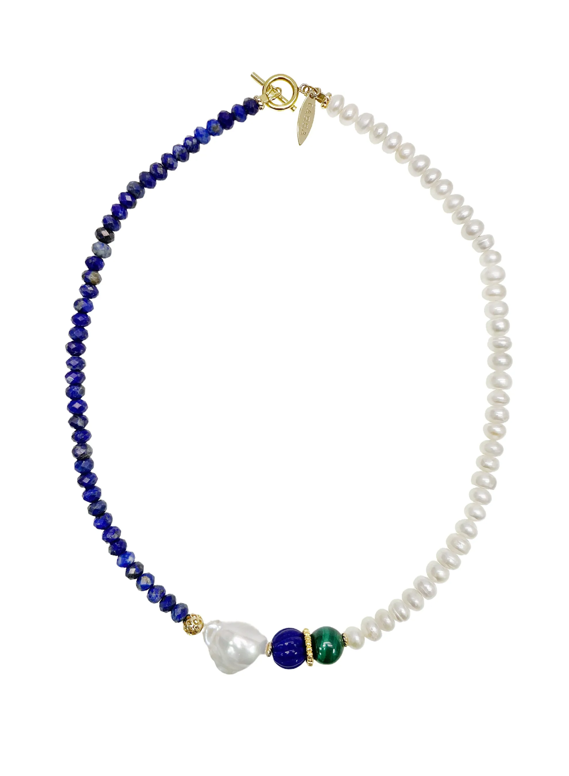 Blue Lapis Lazuli and Baroque Pearl Short Necklace LN028