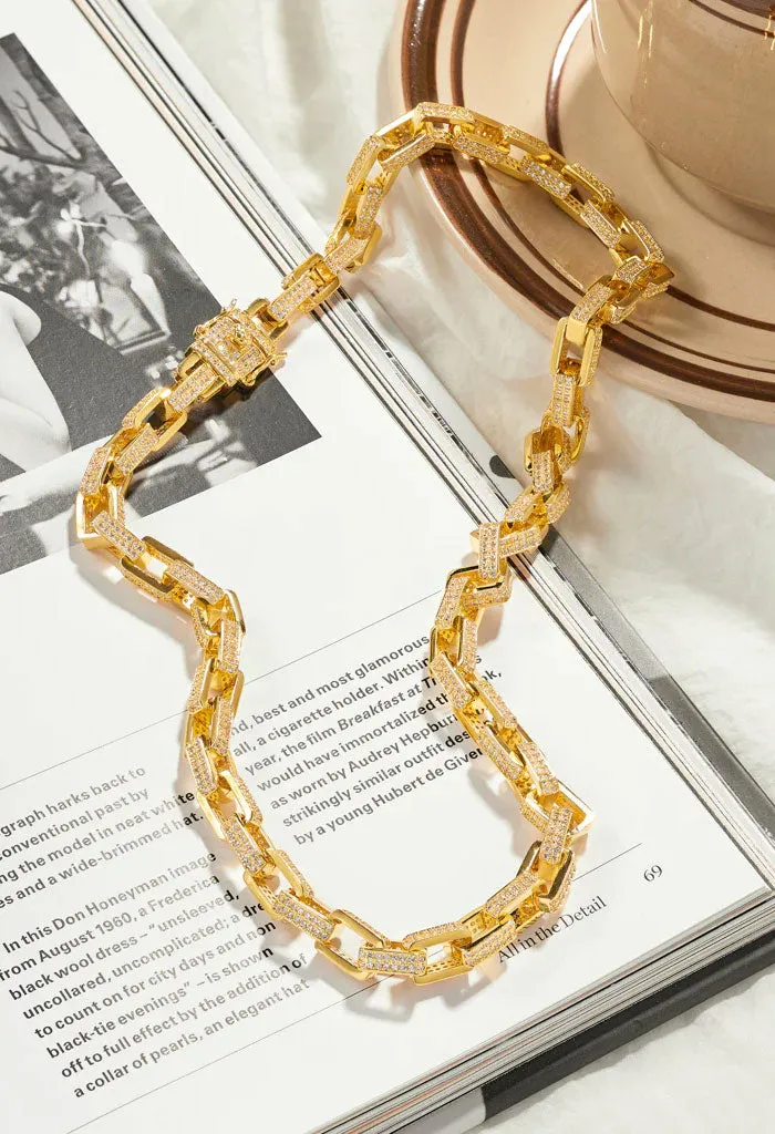 Boxy Pave Chain Necklace-Gold