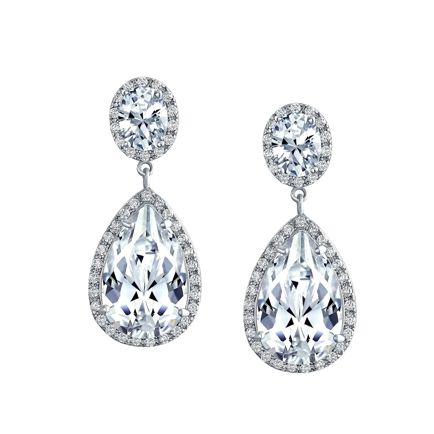 Bridal AAA CZ Teardrop Drop Earring Gold Plated Sterling Silver 12MM