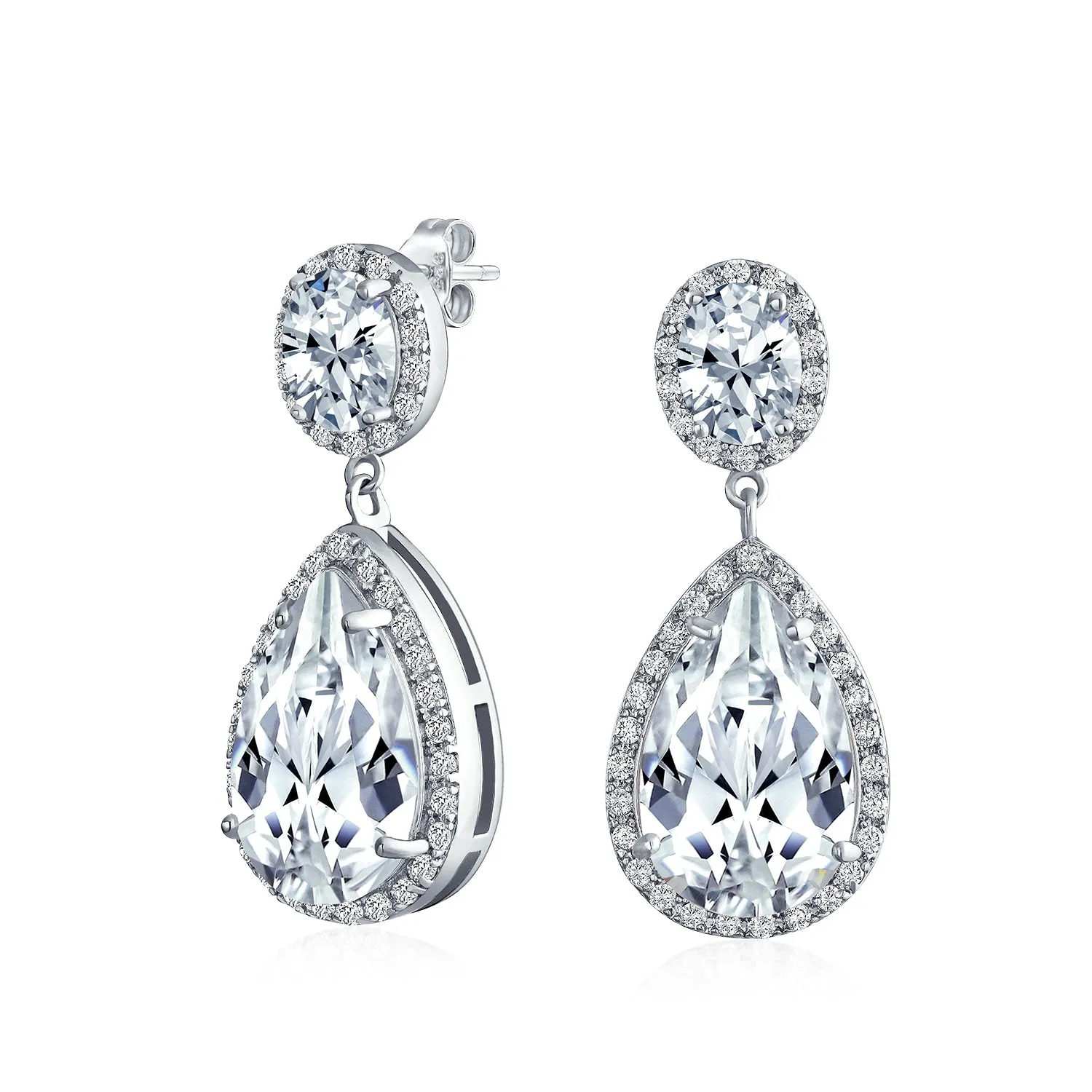 Bridal AAA CZ Teardrop Drop Earring Gold Plated Sterling Silver 12MM